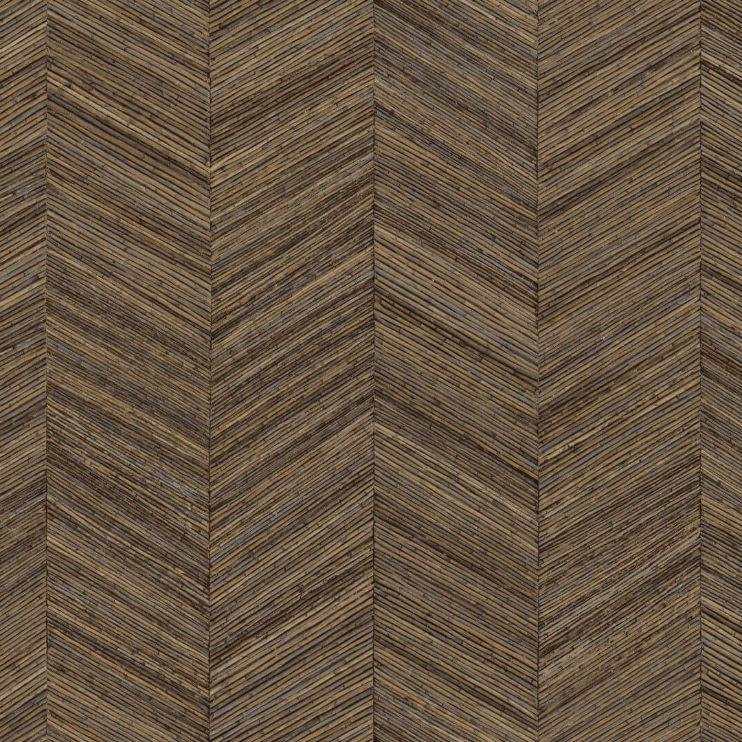 Geometric Structural Wallpaper Imitating Wood with Herringbone Pattern OCOTEA - SEPIA Warm Brown