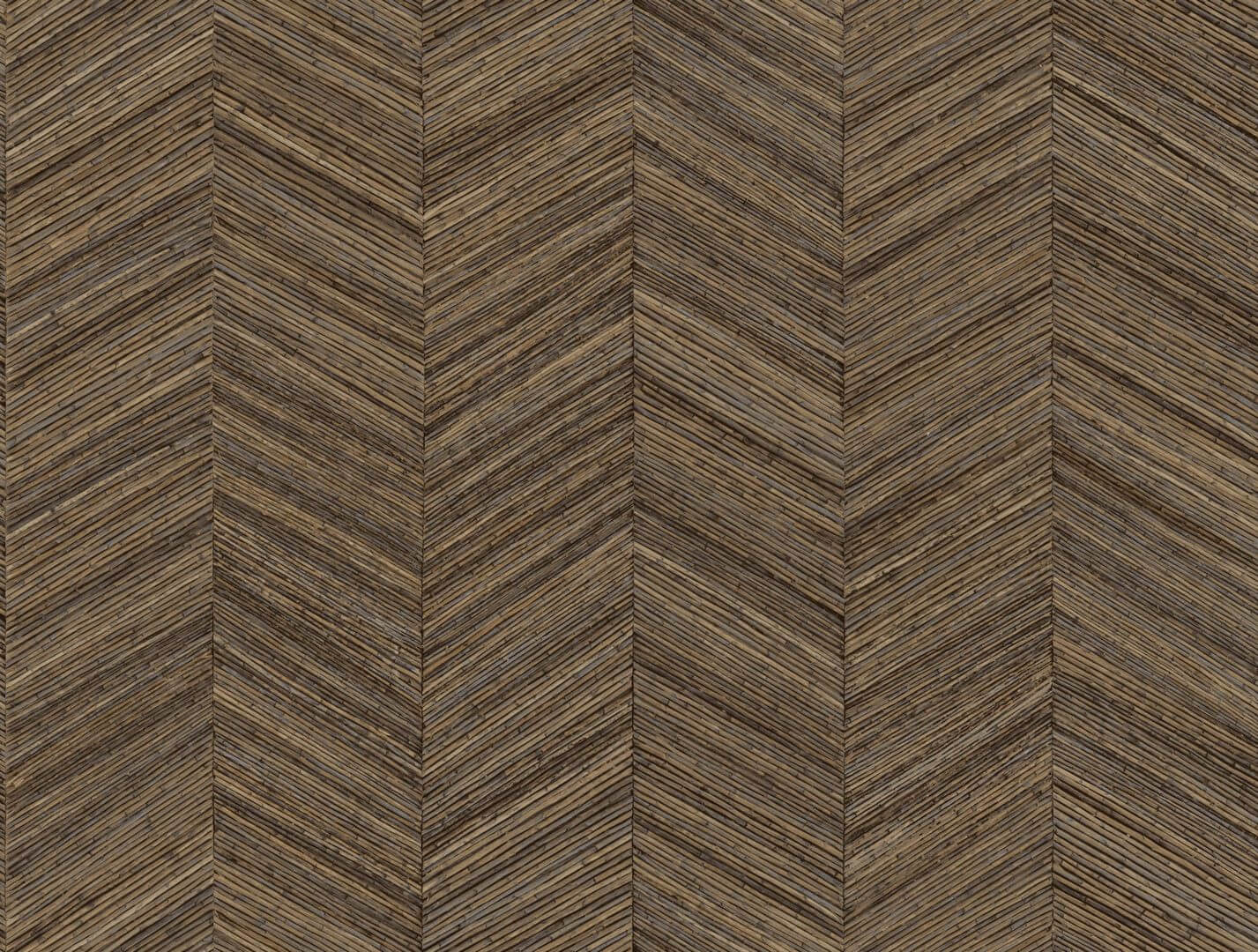 Geometric Structural Wallpaper Imitating Wood with Herringbone Pattern OCOTEA - SEPIA Warm Brown