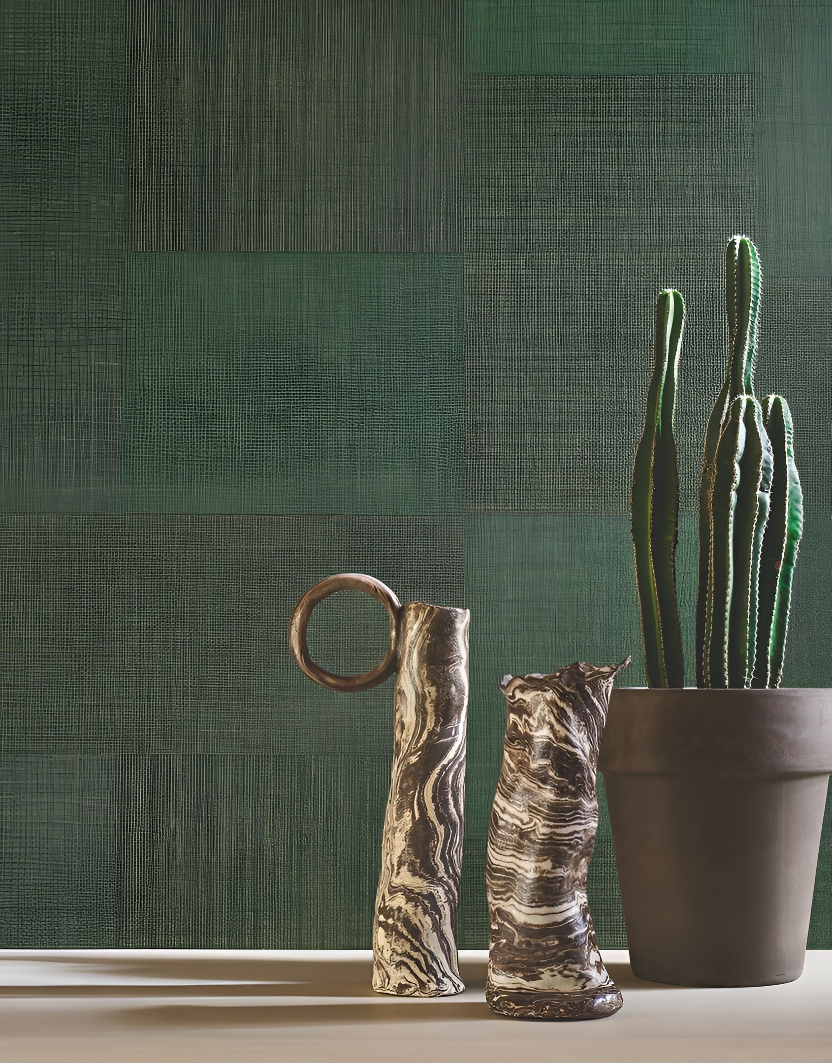 Geometric Structural Wallpaper Patchwork Imitating Fabric MESTIZO - CACTUS Cactus Green