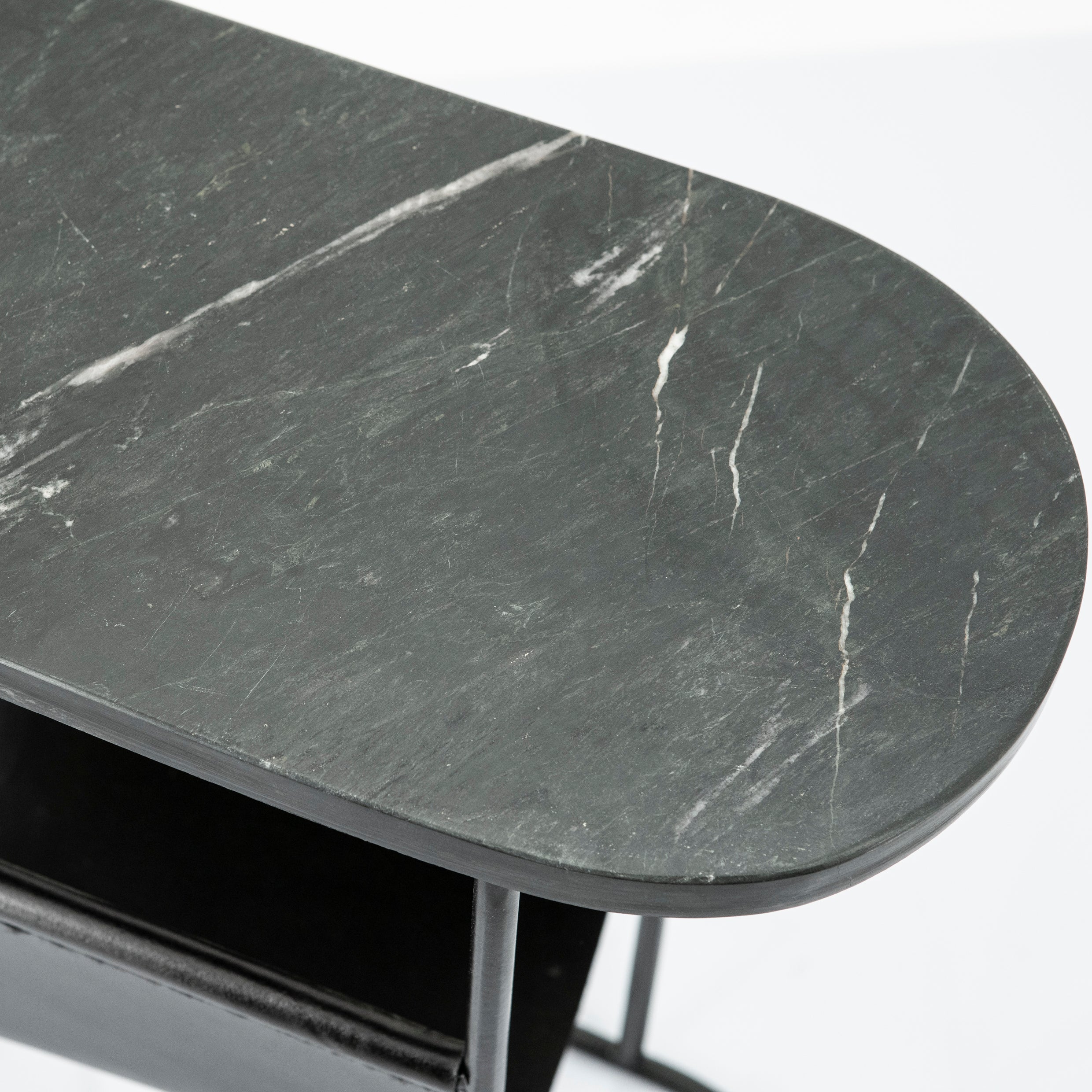 DAILY auxiliary table black leather with marble top