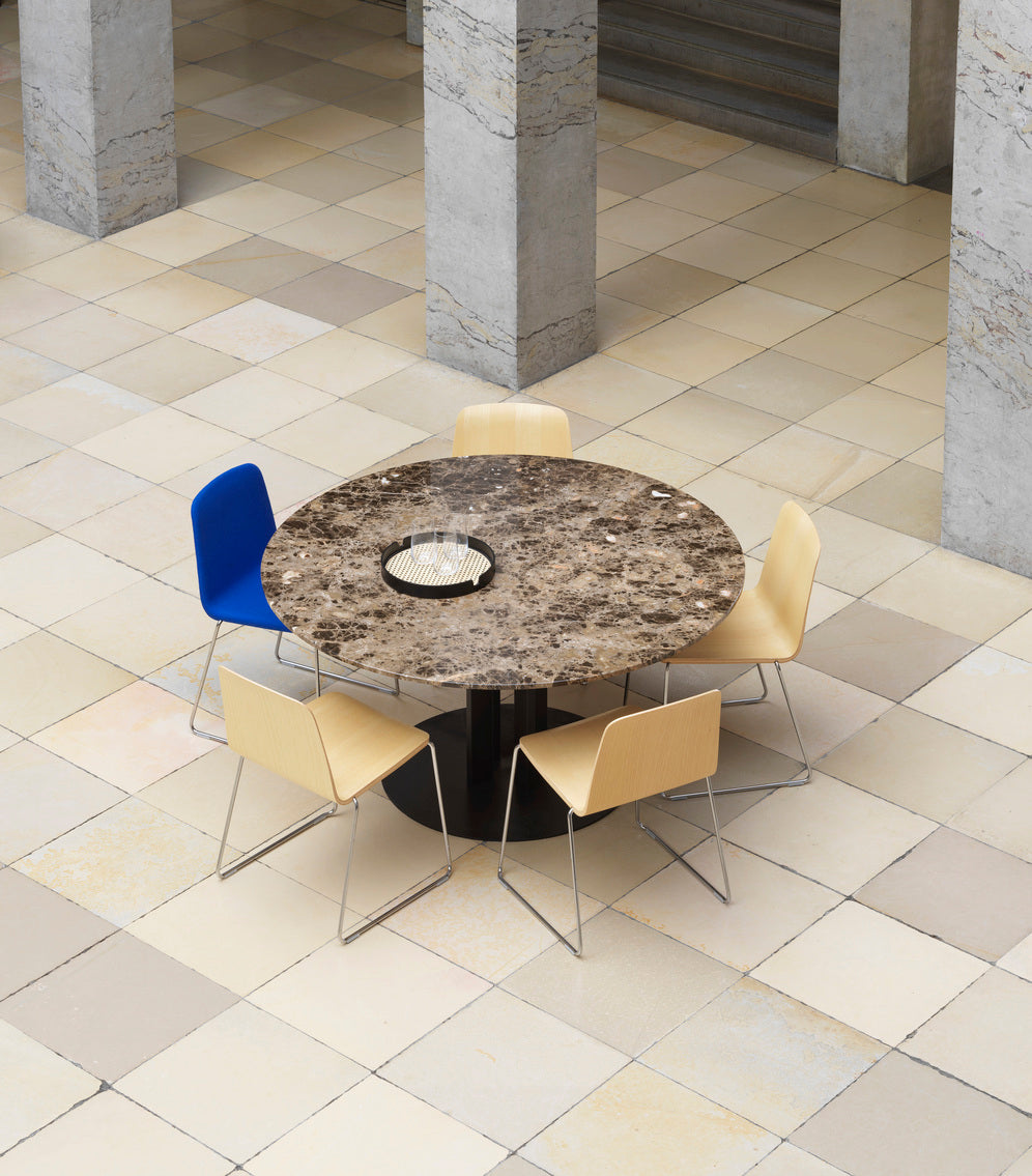 Round table Coffee marble top with a black base