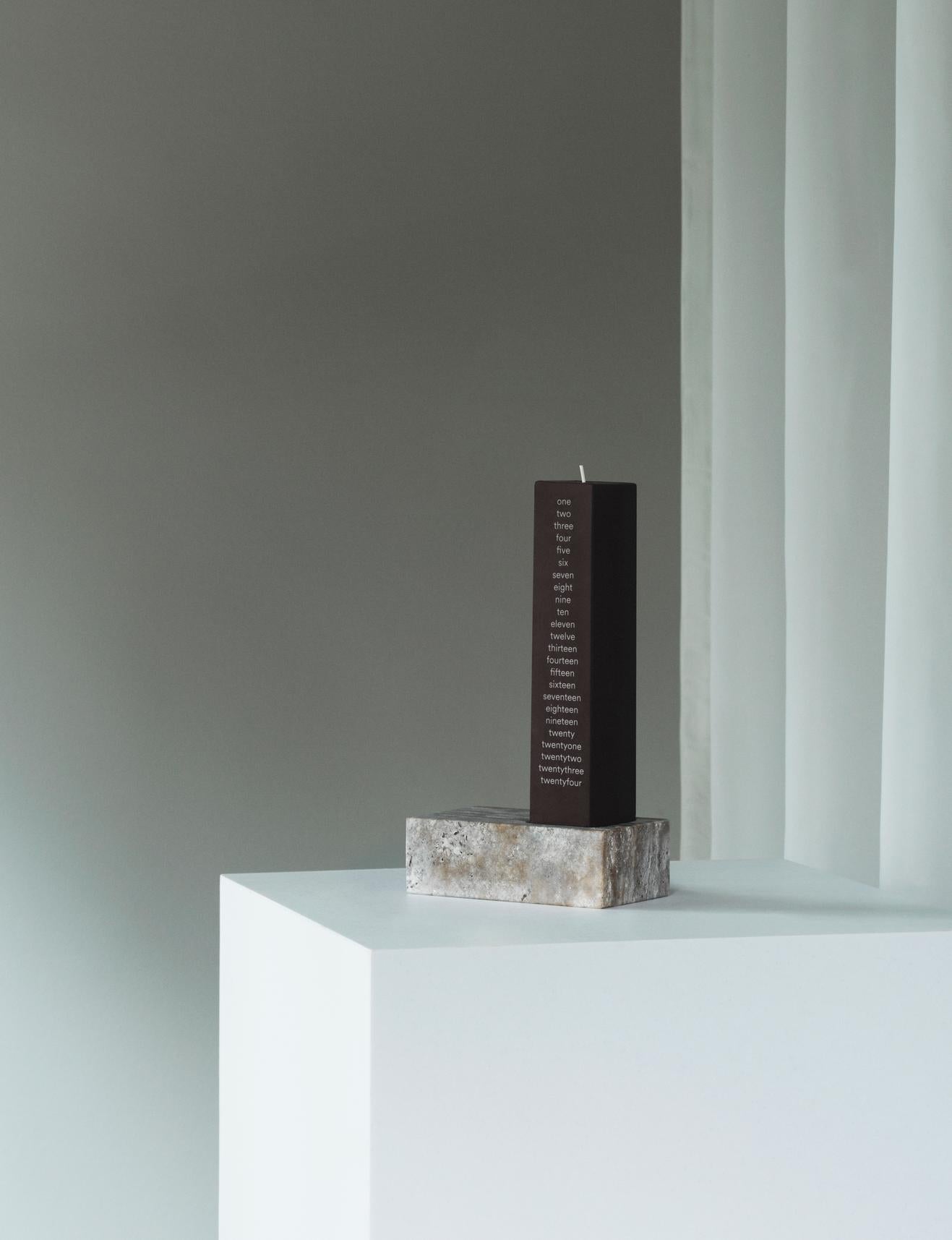 EVEN silver-brown travertine candle holder