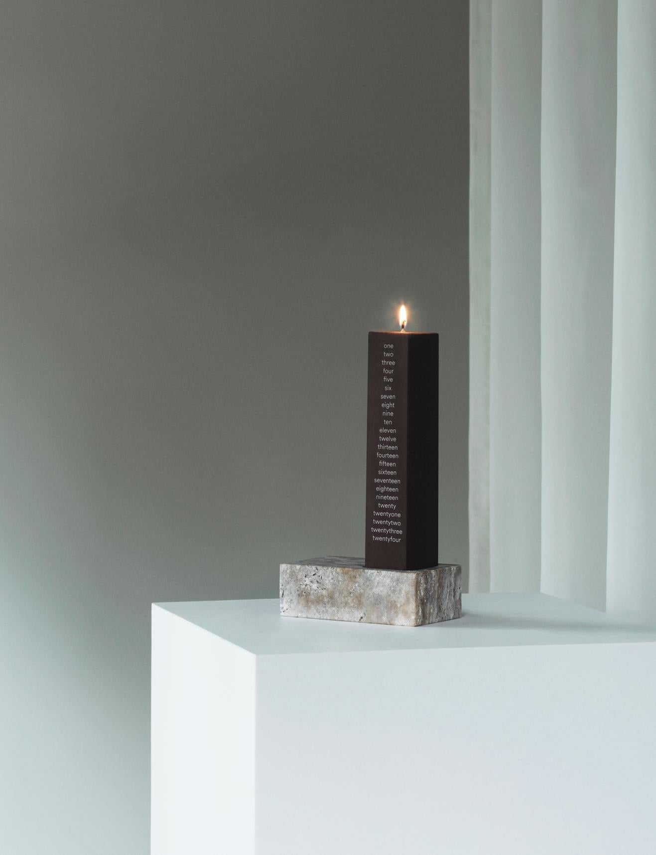 EVEN silver-brown travertine candle holder