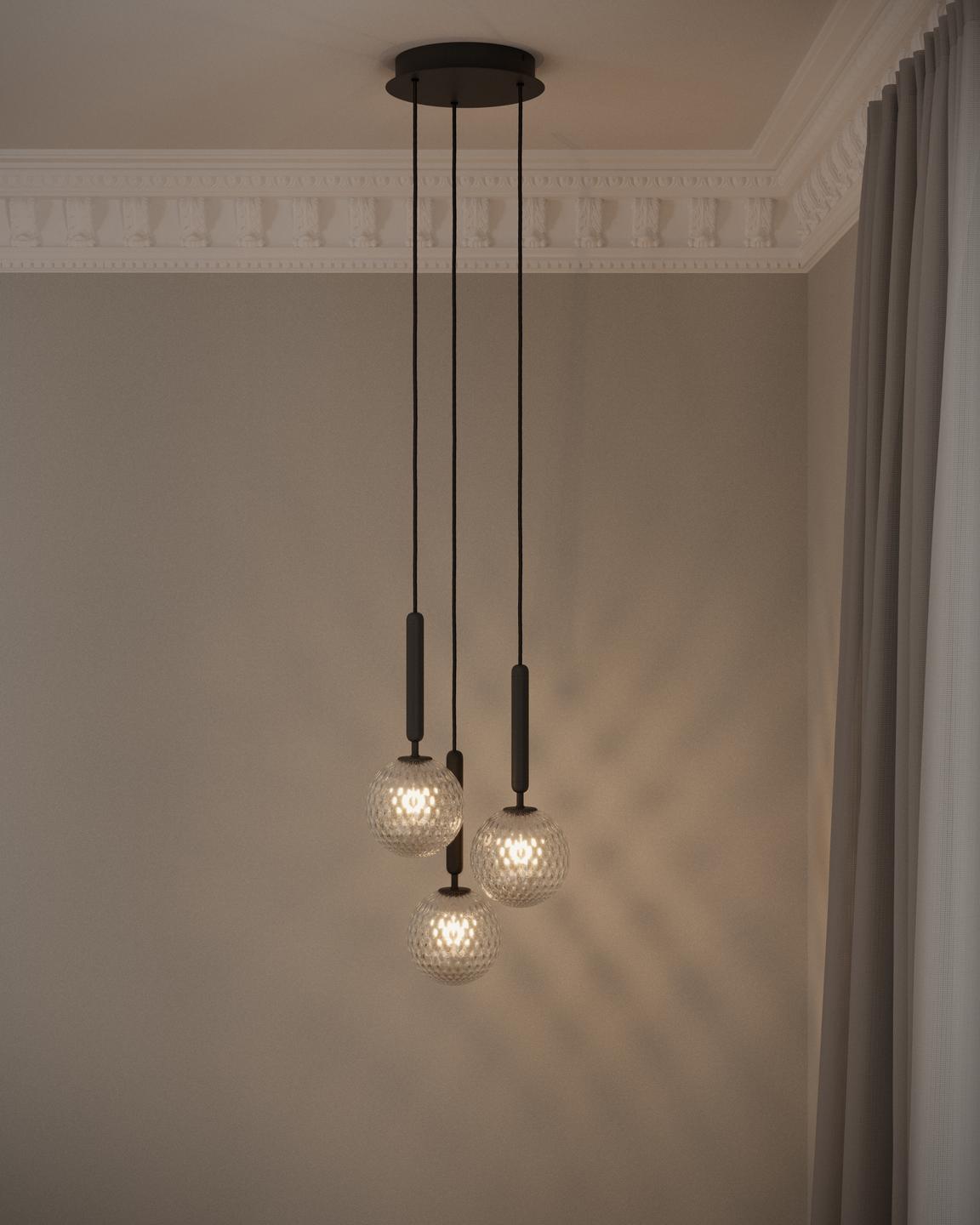 Závesná lampa MIIRA 3 grafitová s priehľadným sklom