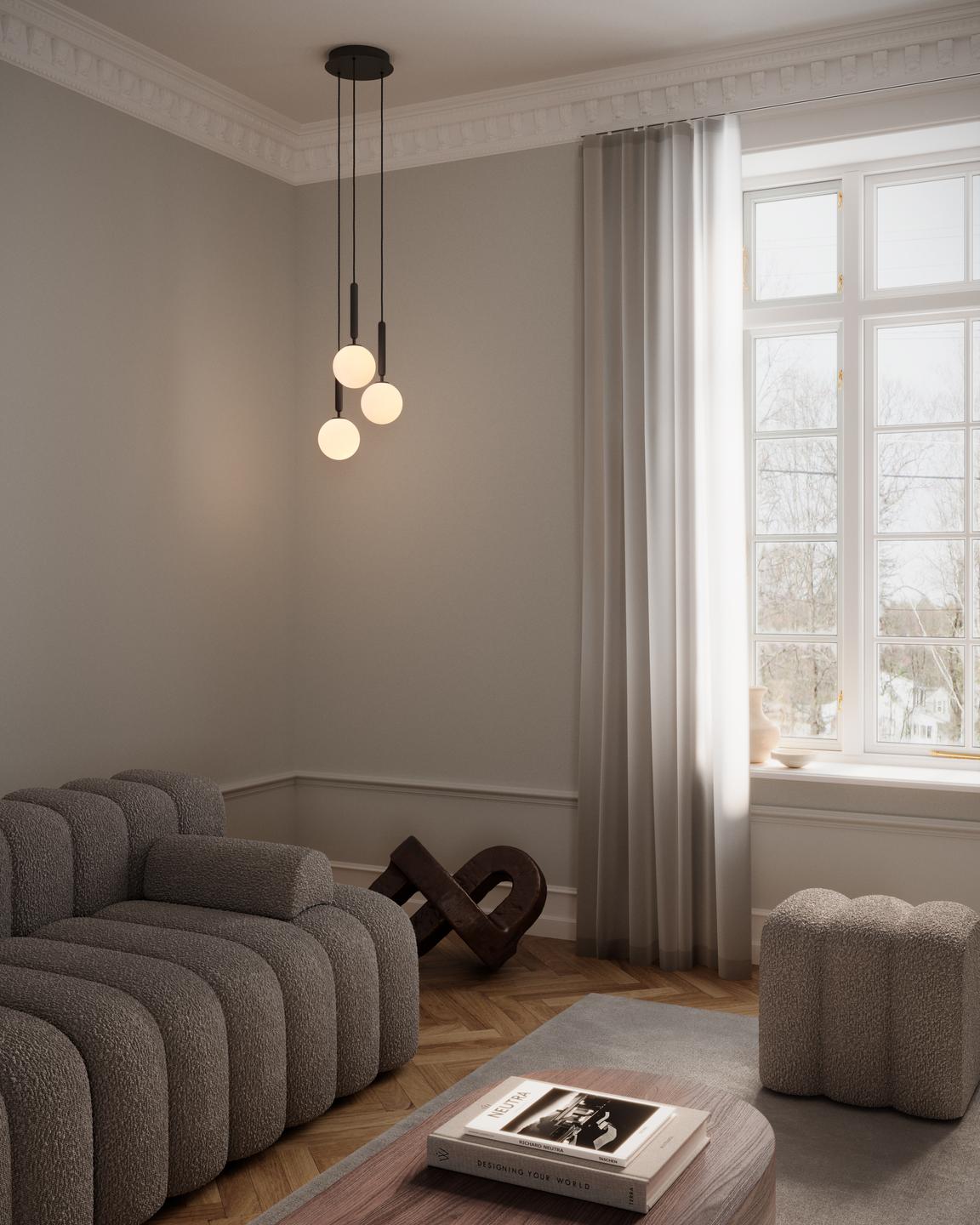Závesná lampa MIIRA 3 grafitová s opálovým sklom