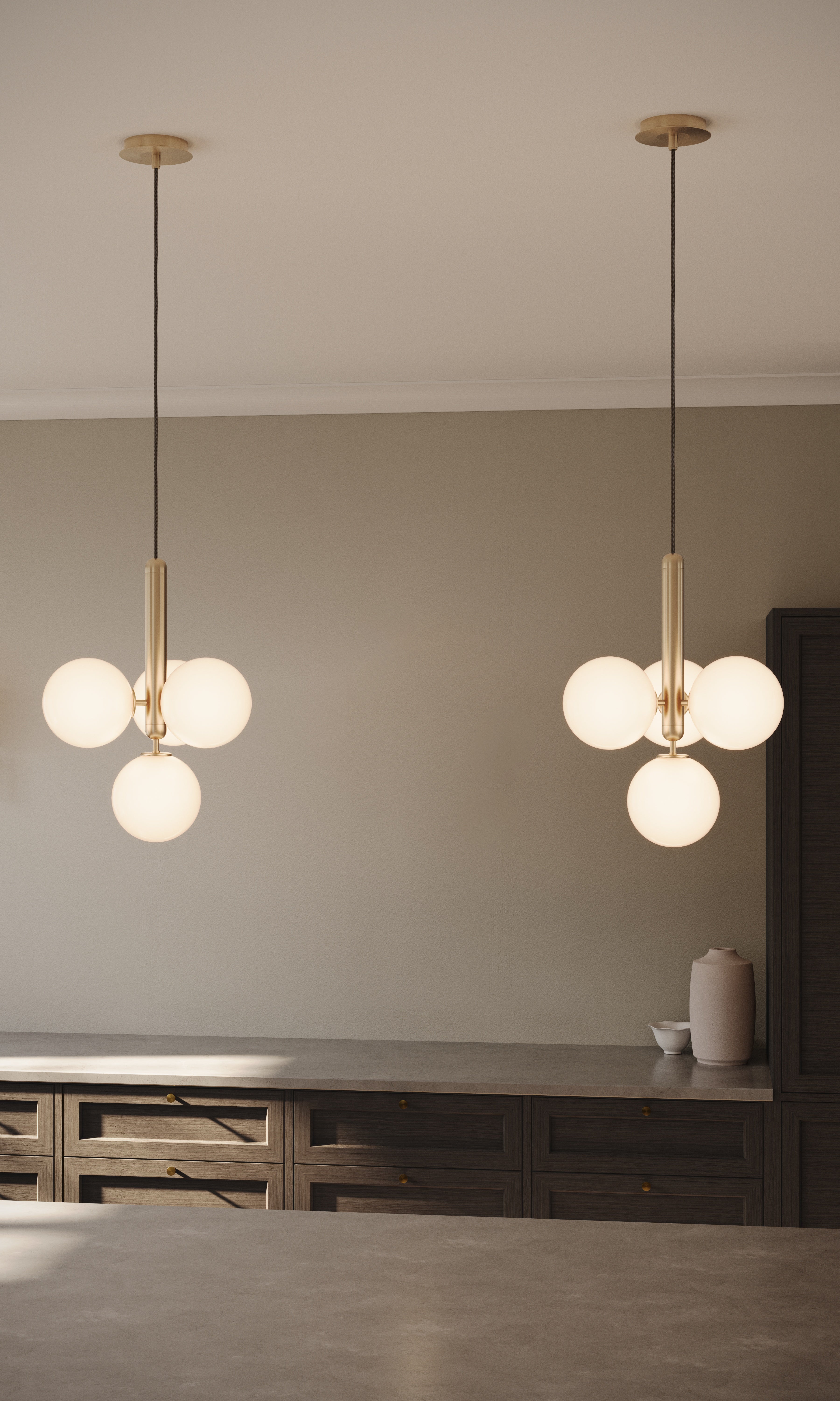 MIIRA Pendant Lamp 4 Brass with Opal Glass