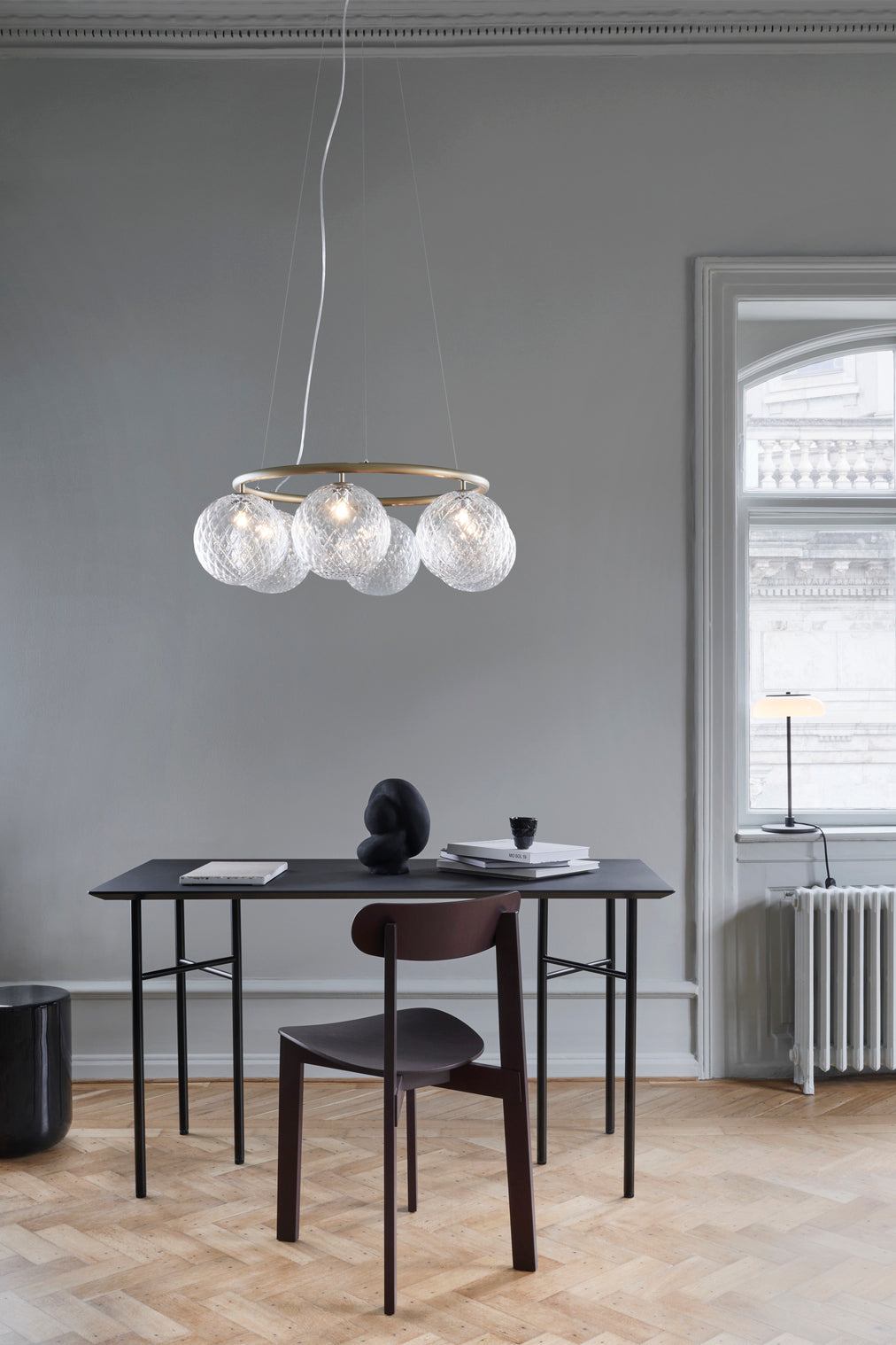 Závesná lampa MIIRA 6 CIRCULAR mosadzná s priehľadným sklom