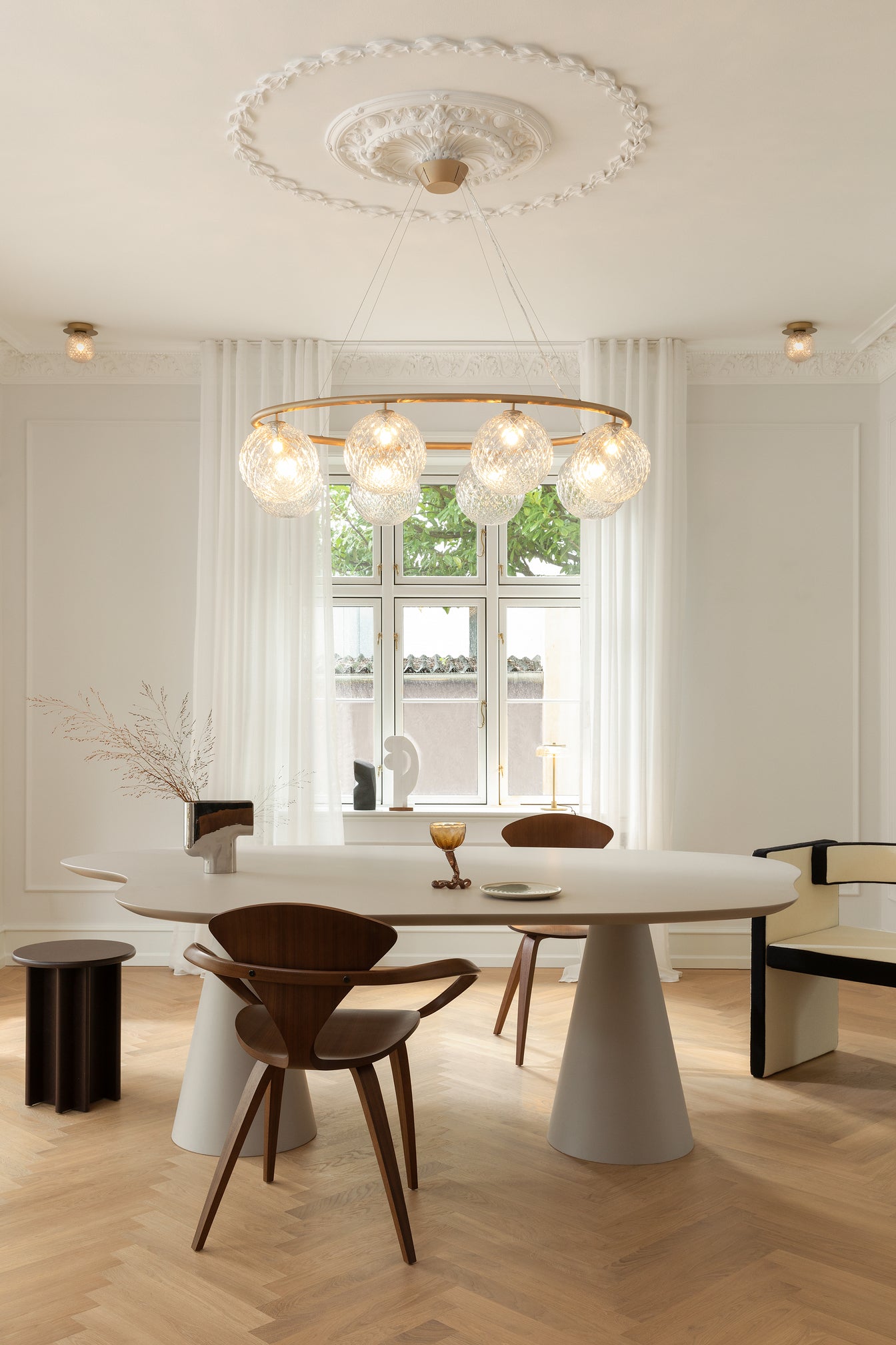 Závesná lampa MIIRA 8 OVAL mosadzná s priehľadným sklom