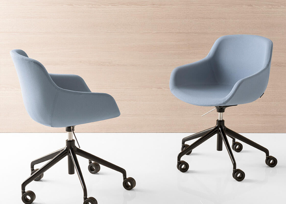 Upholstered IGLOO office chair with a black base