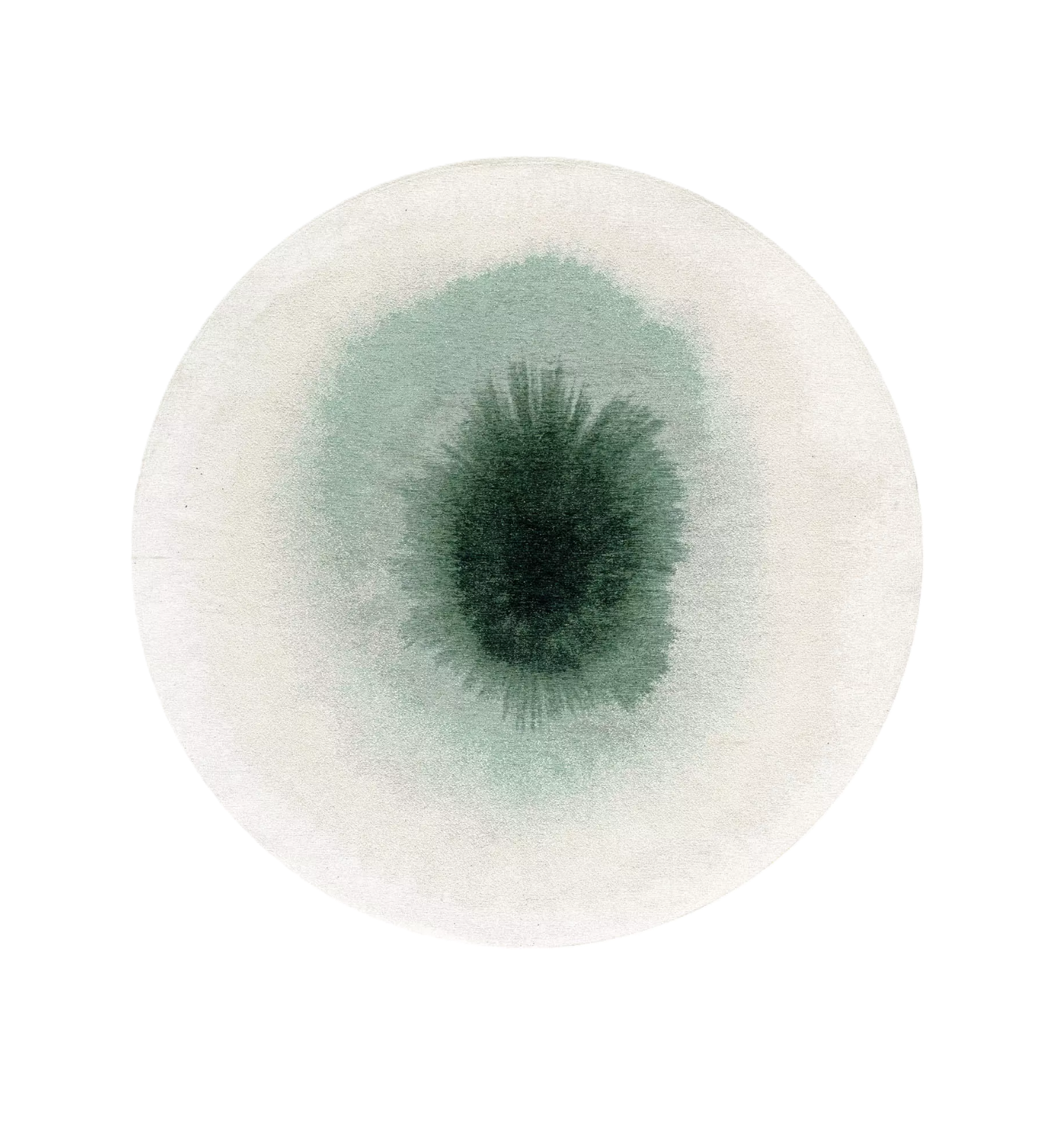 Round DROP rug in white with dark green