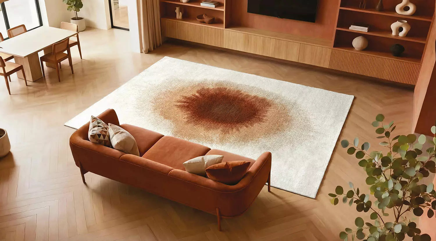 Biely koberec DROP so zelenou