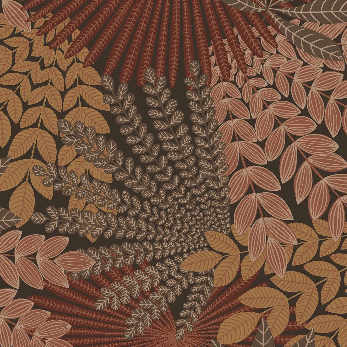 Orange Velvet Leaves Floral Wallpaper with Red