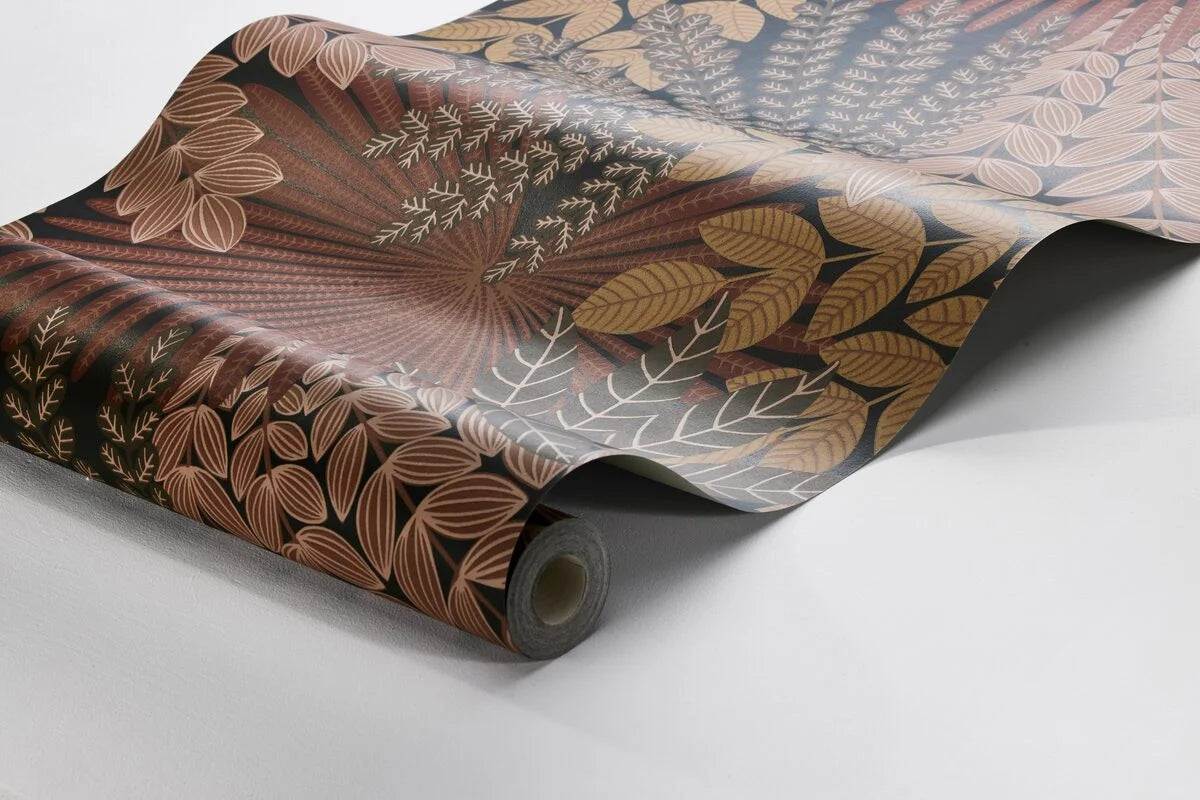 Orange Velvet Leaves Floral Wallpaper with Red