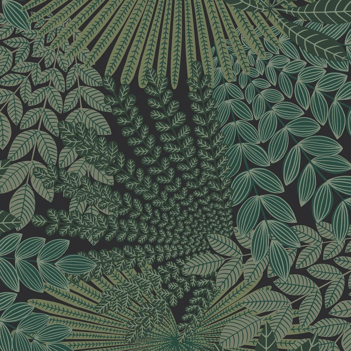 Green Velvet Leaves Plant Motif Wallpaper