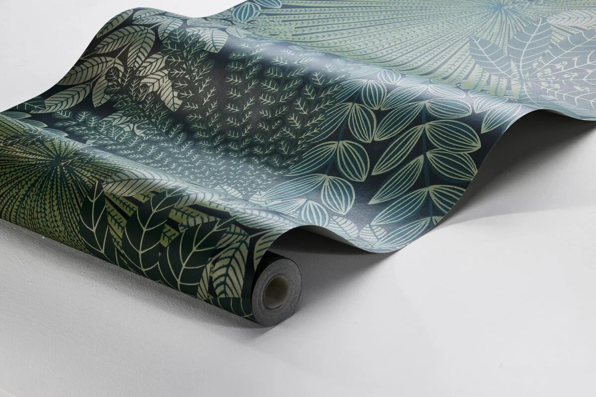 Green Velvet Leaves Plant Motif Wallpaper