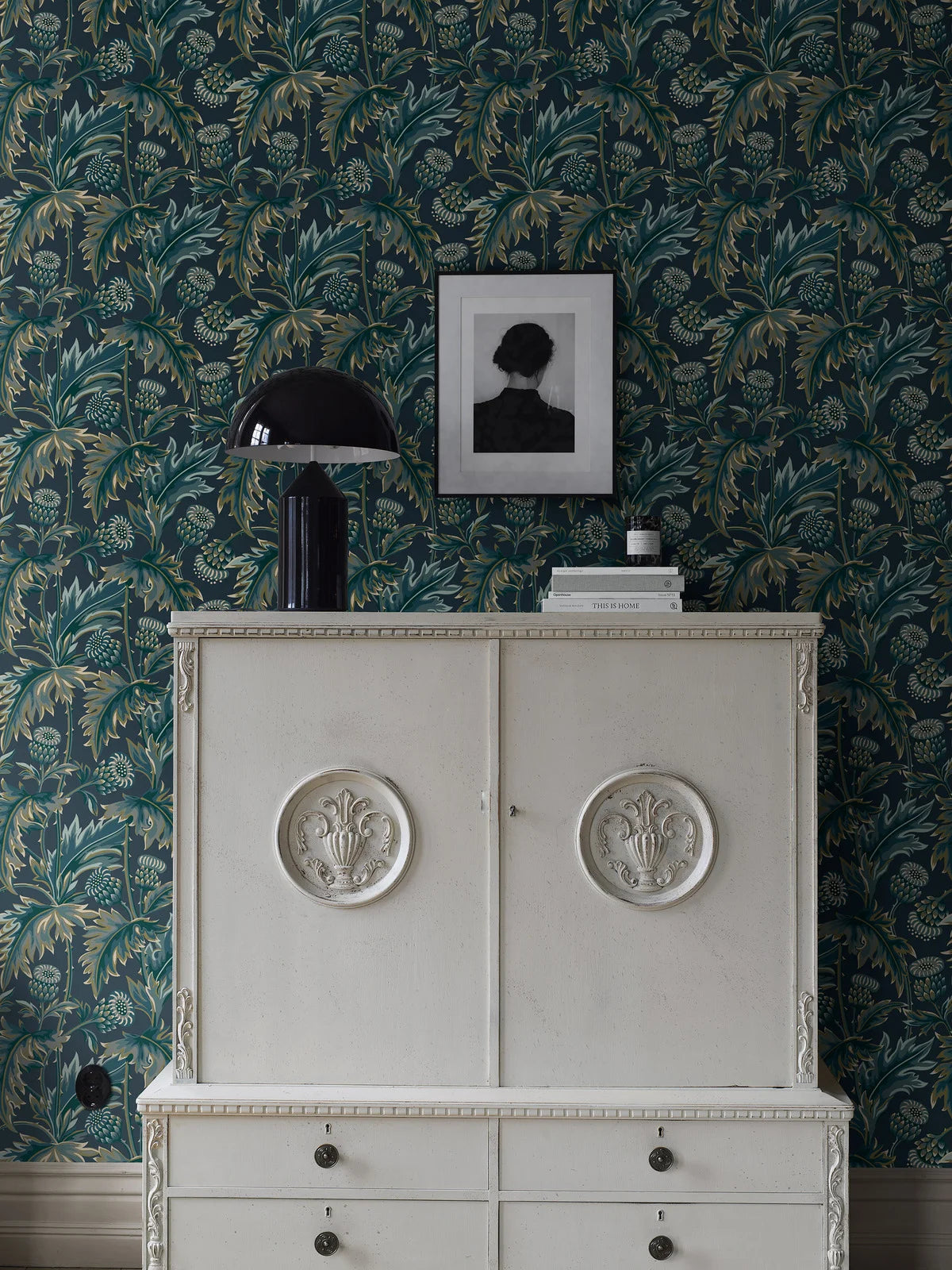 Treasured Thistle Blue and Green Floral Wallpaper