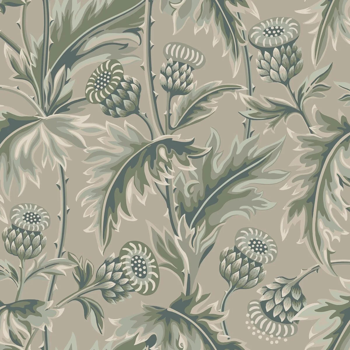 Treasured Thistle Plant Motif Wallpaper in Beige and Green