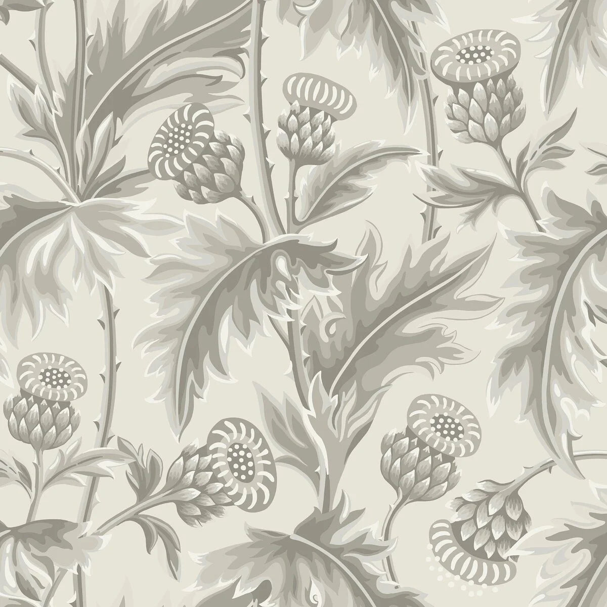 Cream and Gray Floral Pattern Wallpaper TREASURED THISTLE