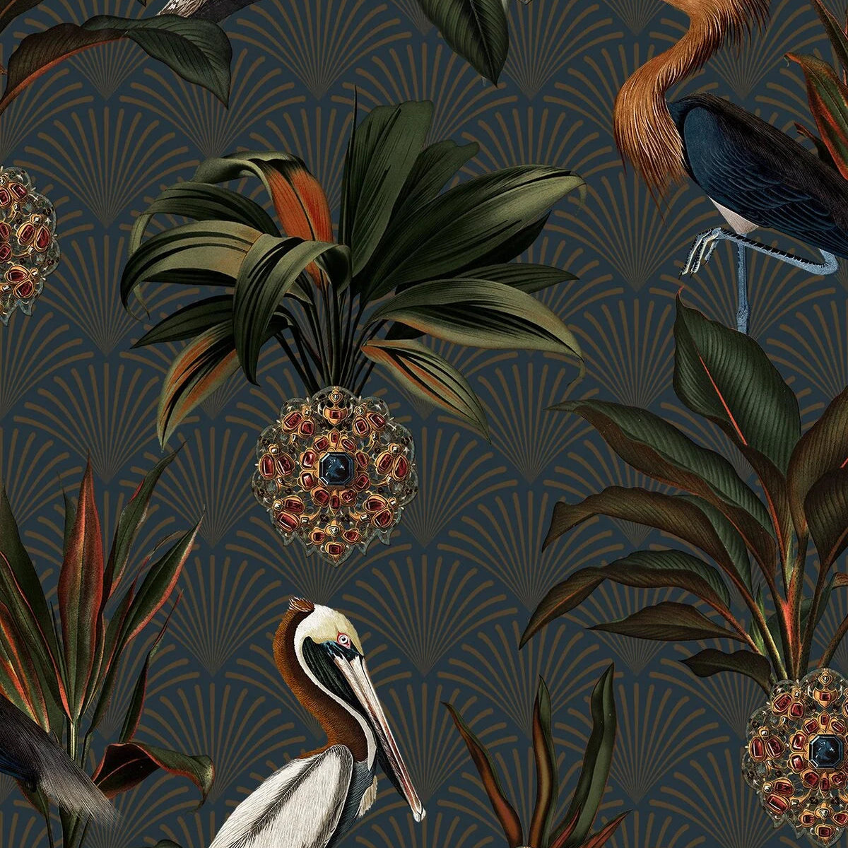 Sapphire Birds Dark Green Animal Motif Wallpaper