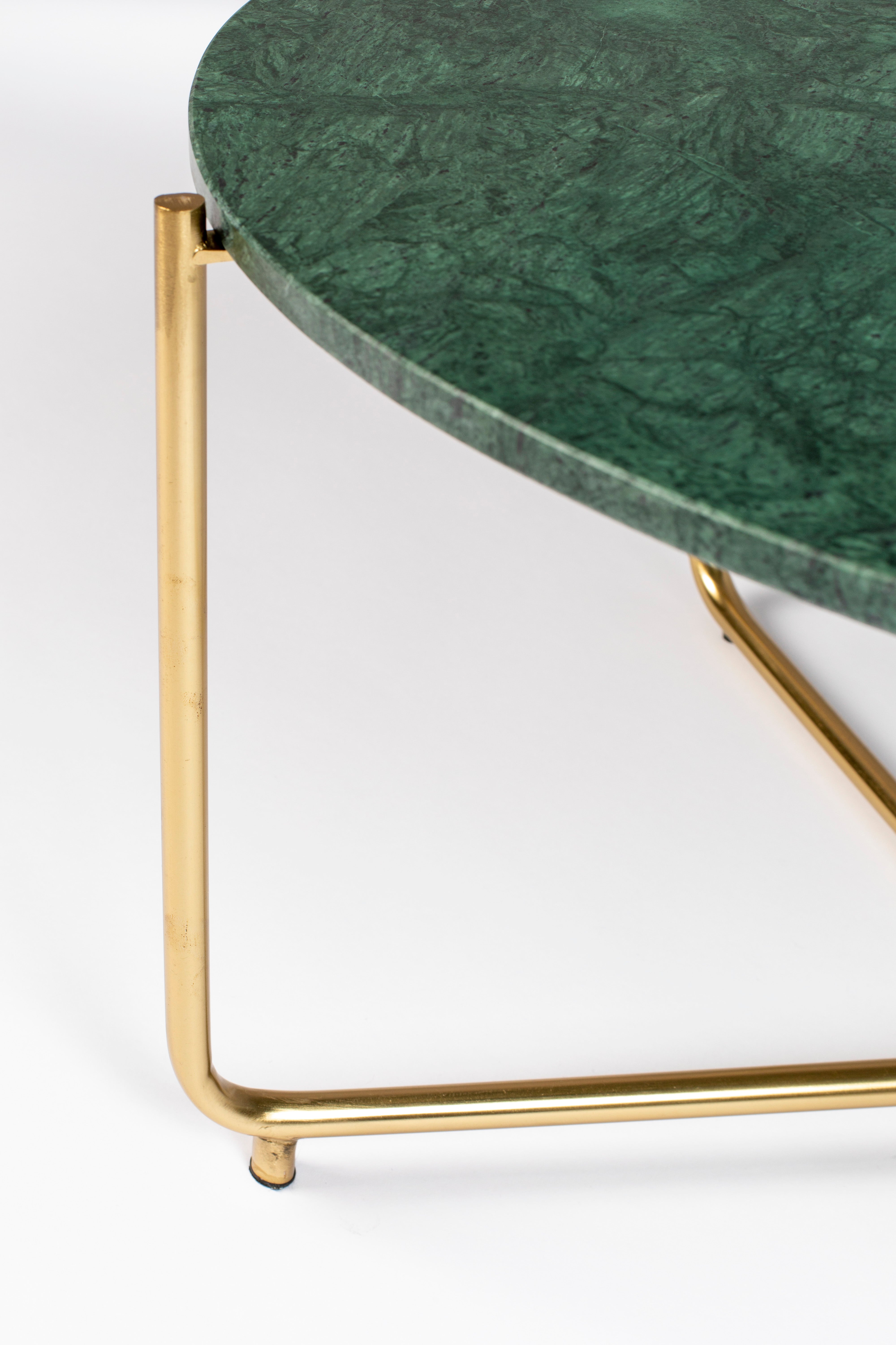 Timpa coffee table Green marble with a golden base