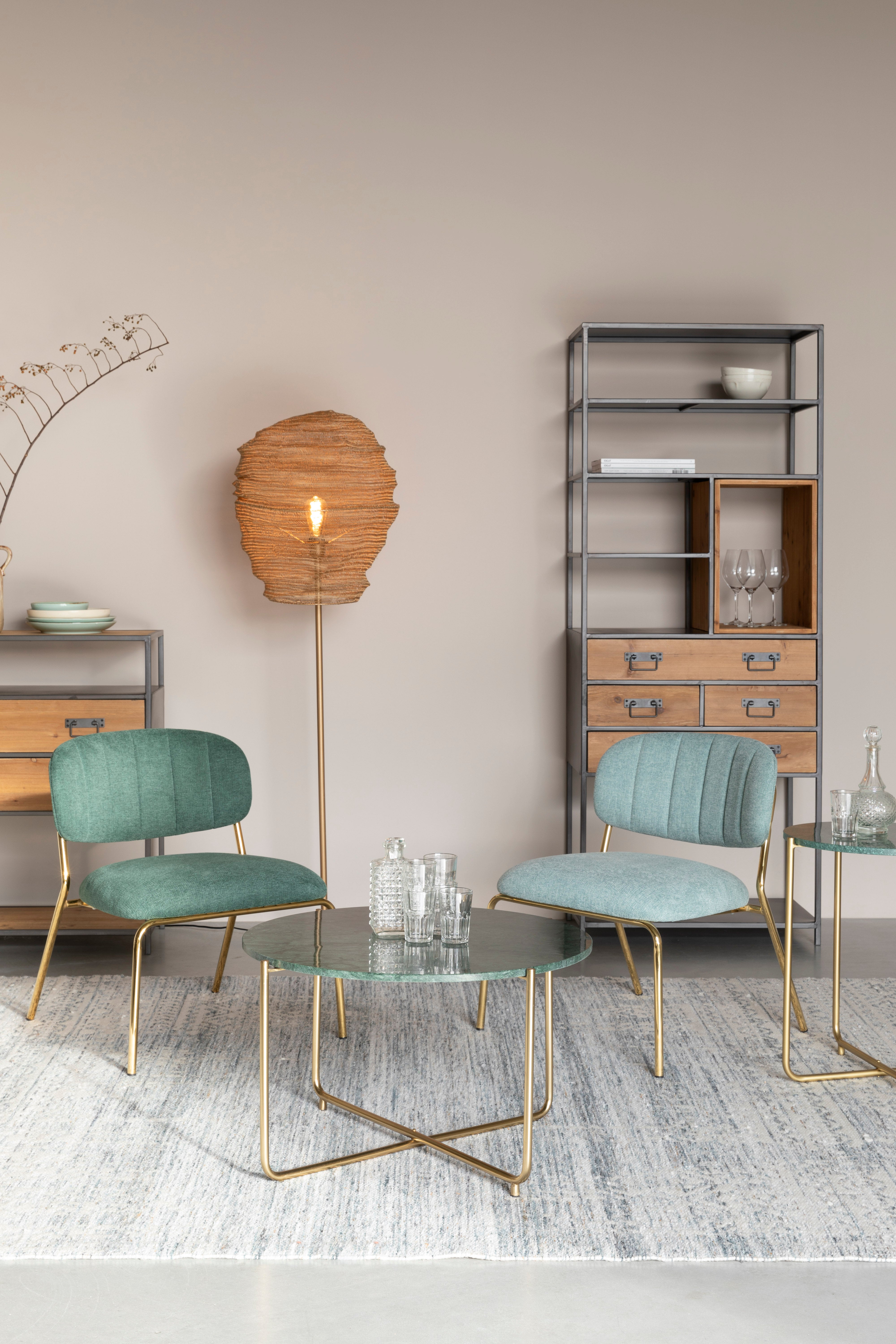 Timpa coffee table Green marble with a golden base