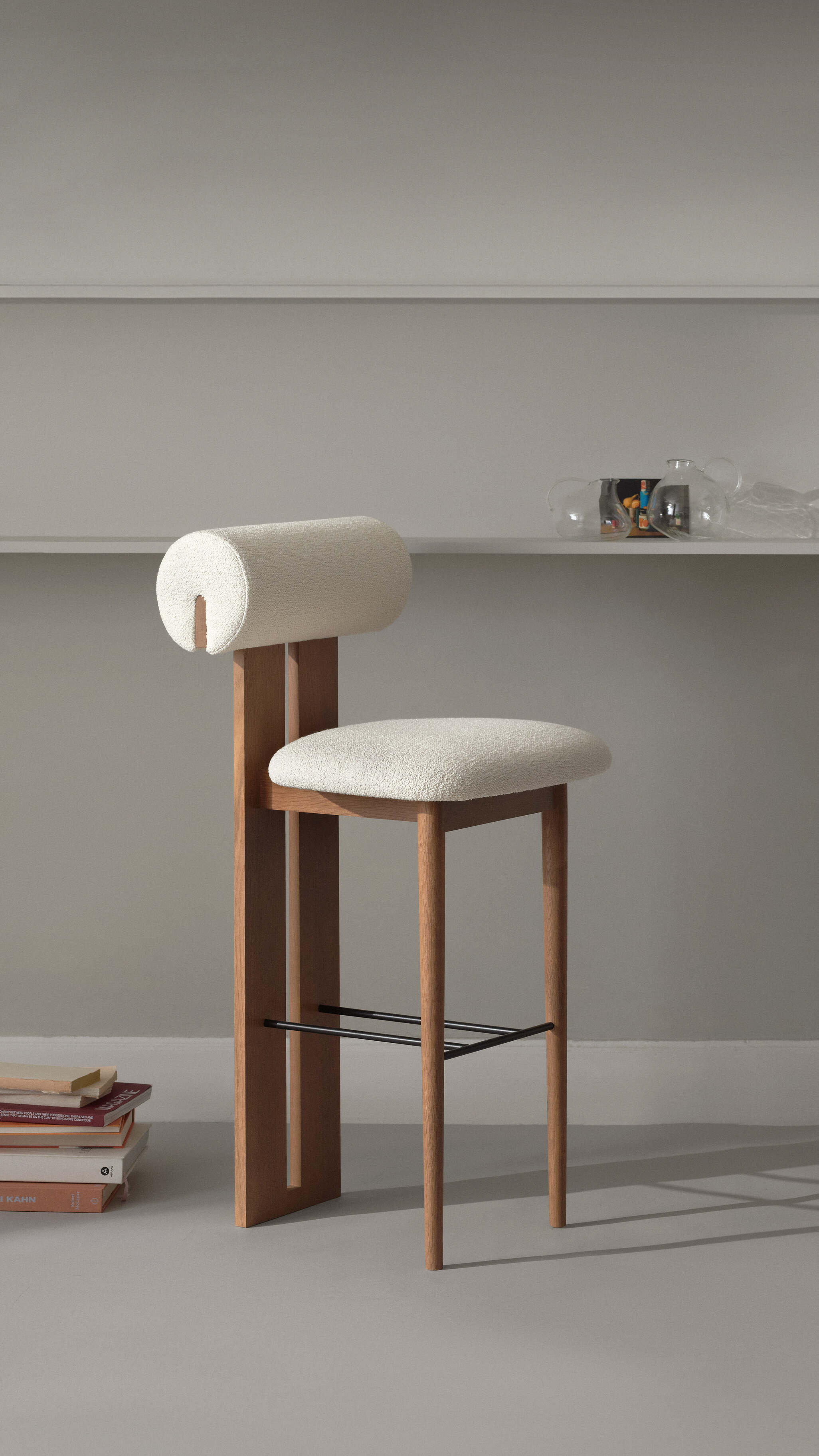 Upholstered stool HIPPO dark smoked oak wood