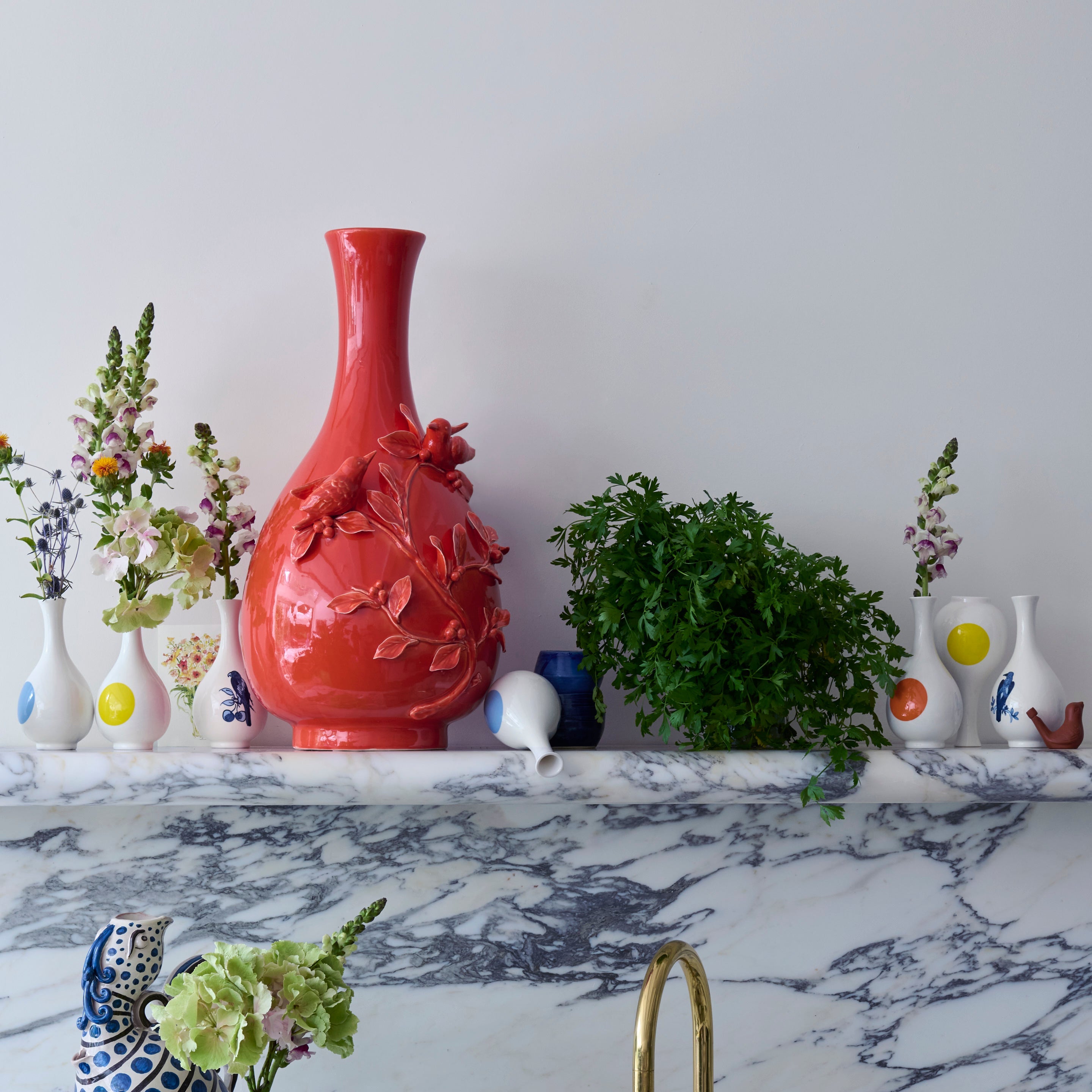 Váza 3D VTÁKY tmavá oranžová