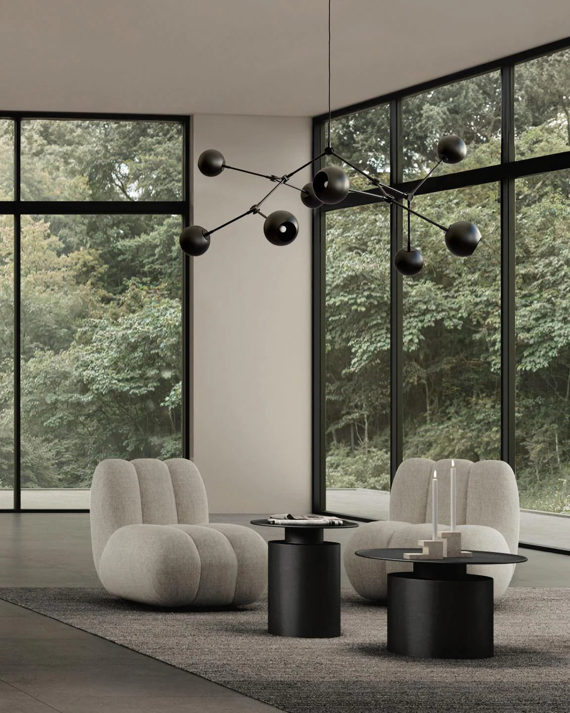 DROP GLOBE chandelier burnt black