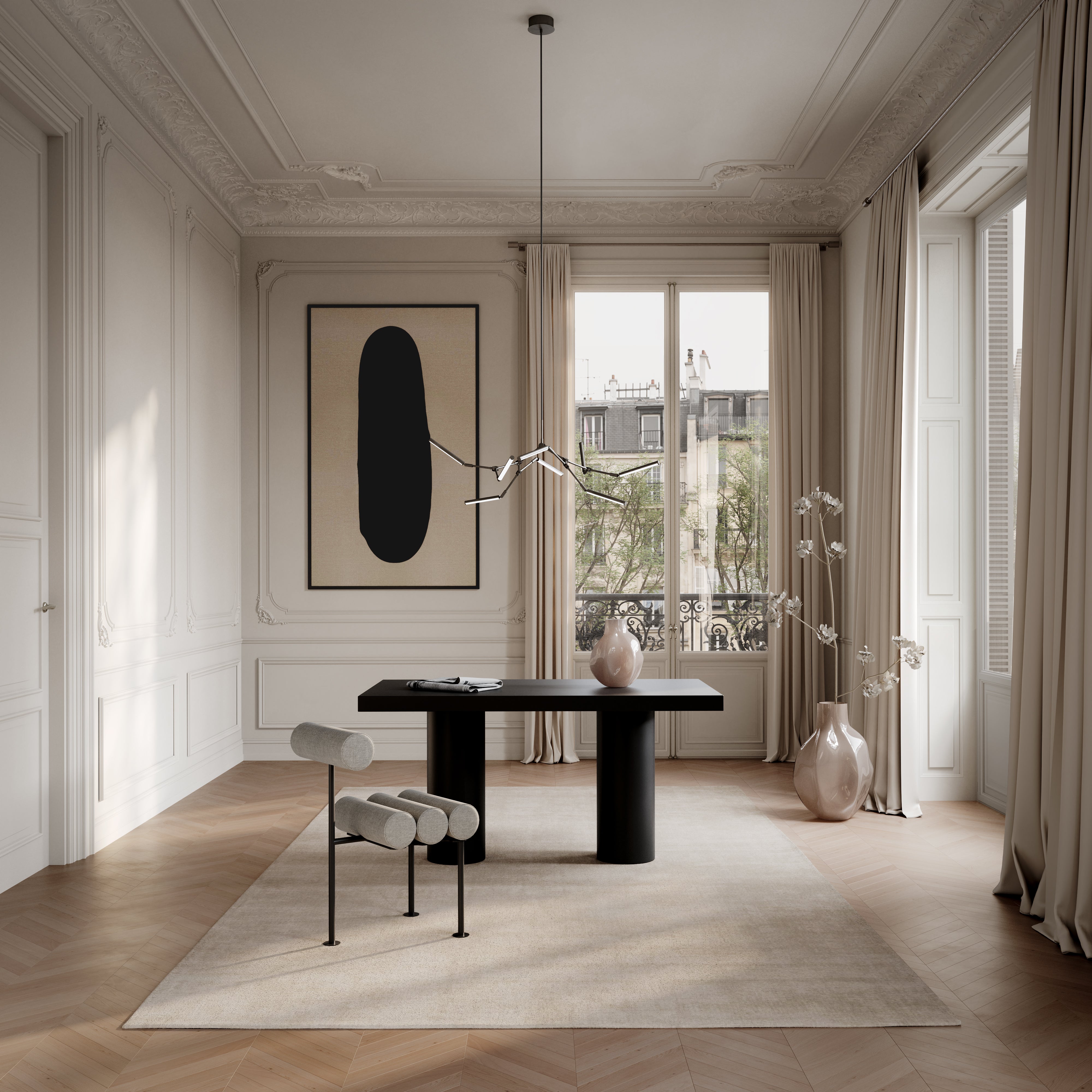 HIRO chair beige with black base