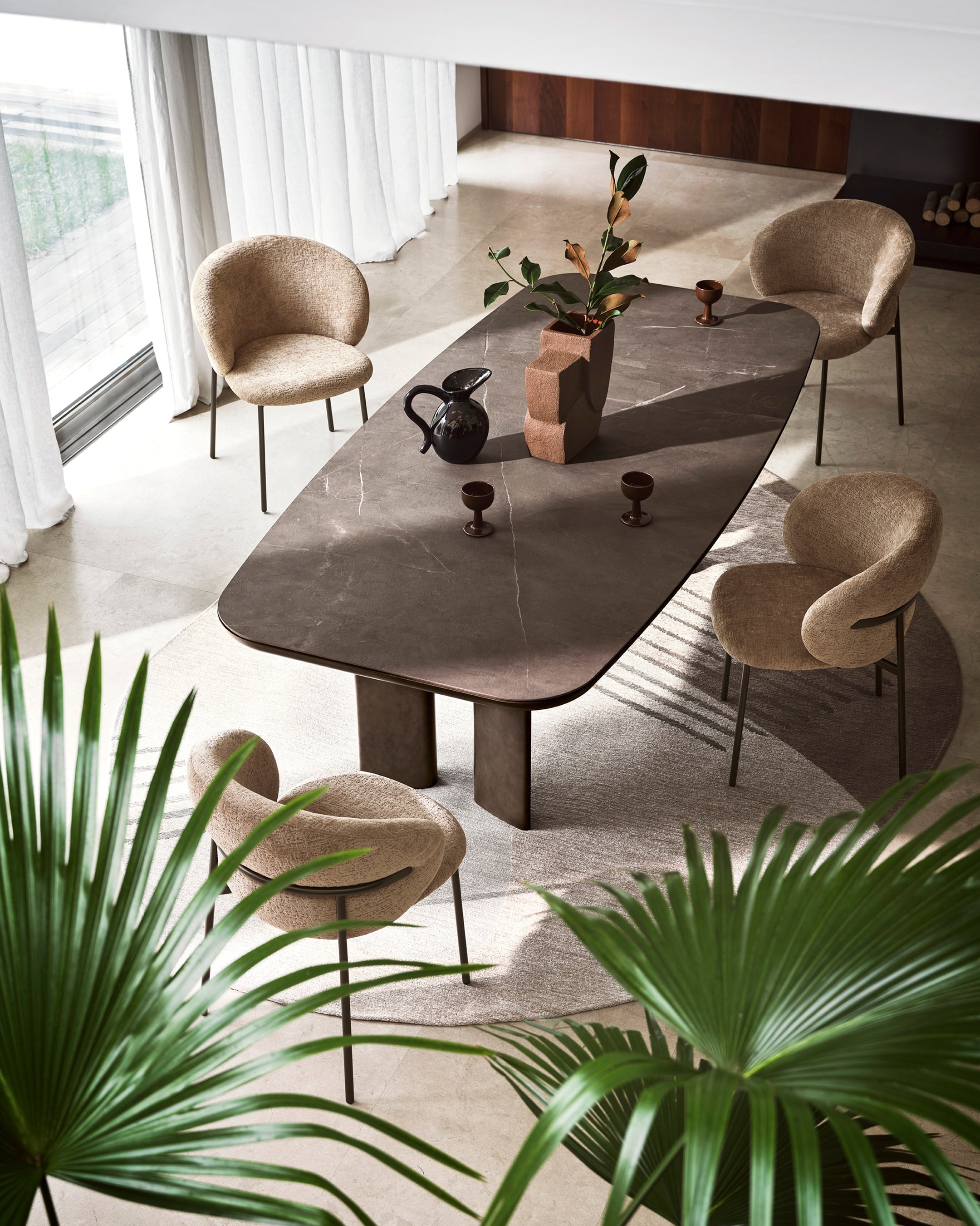 Oval rug OMBRA cream with brown pattern