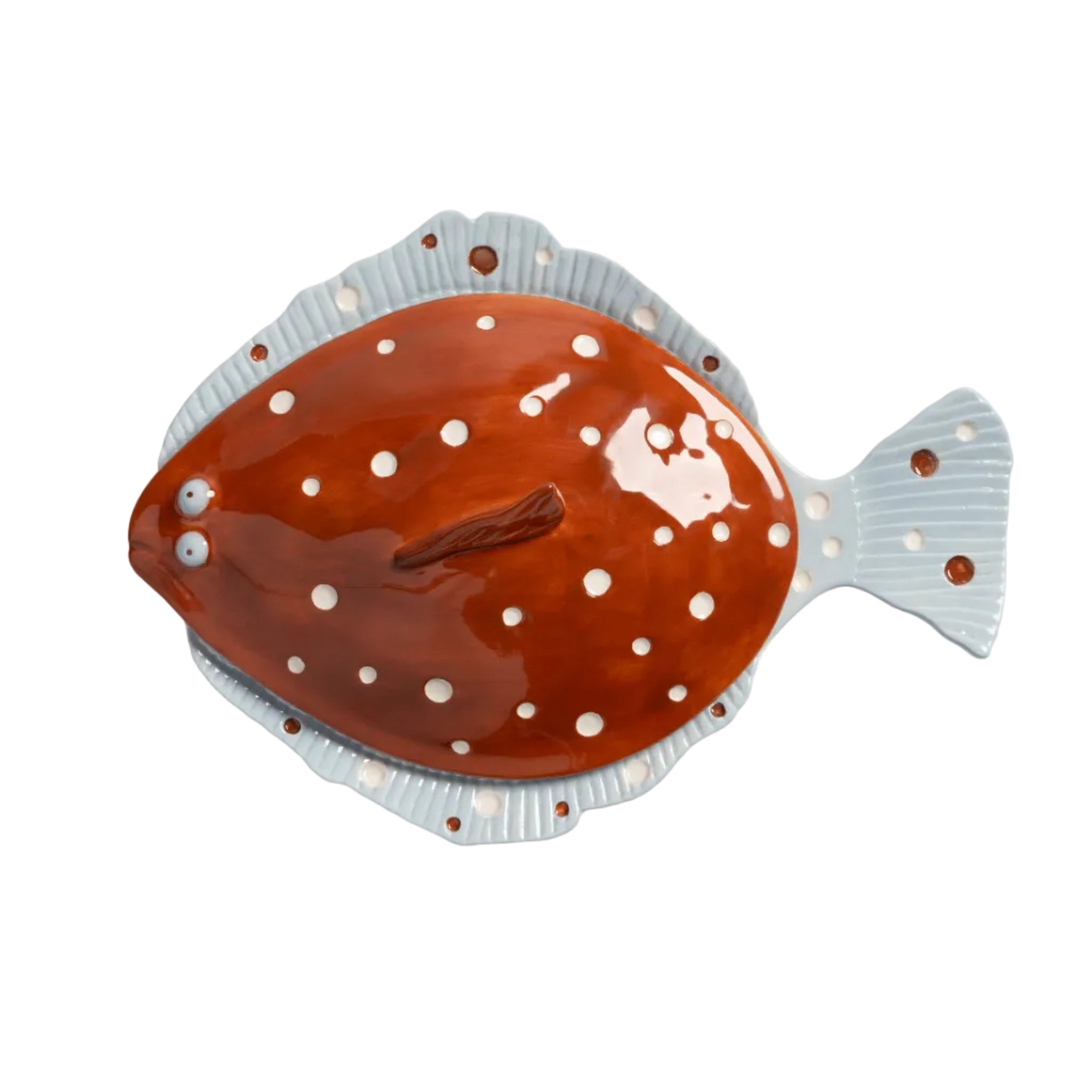 Brown PLAICE platter with lid in blue and white