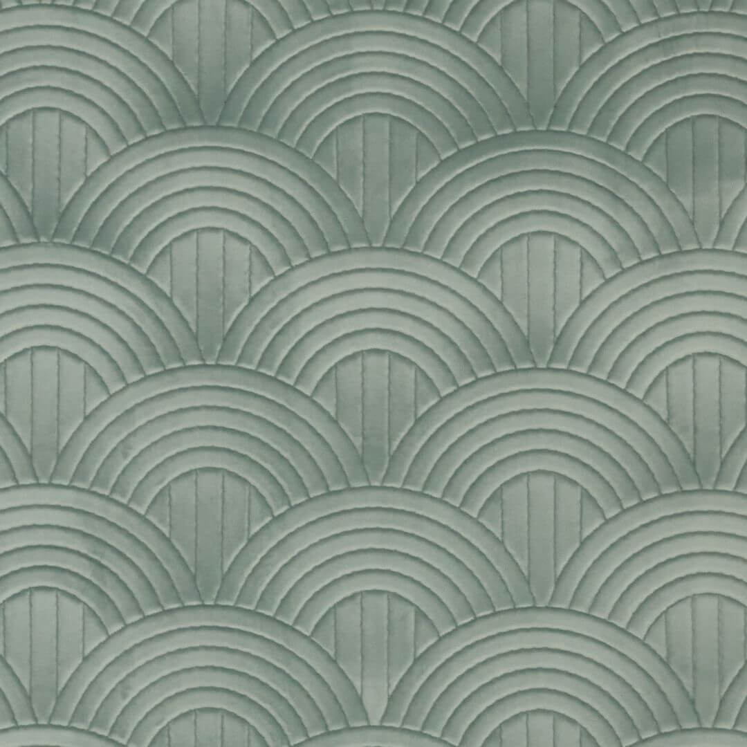 Textile wallpaper with a structural geometric pattern of arches VOLUTIS - CÉLADON mint green
