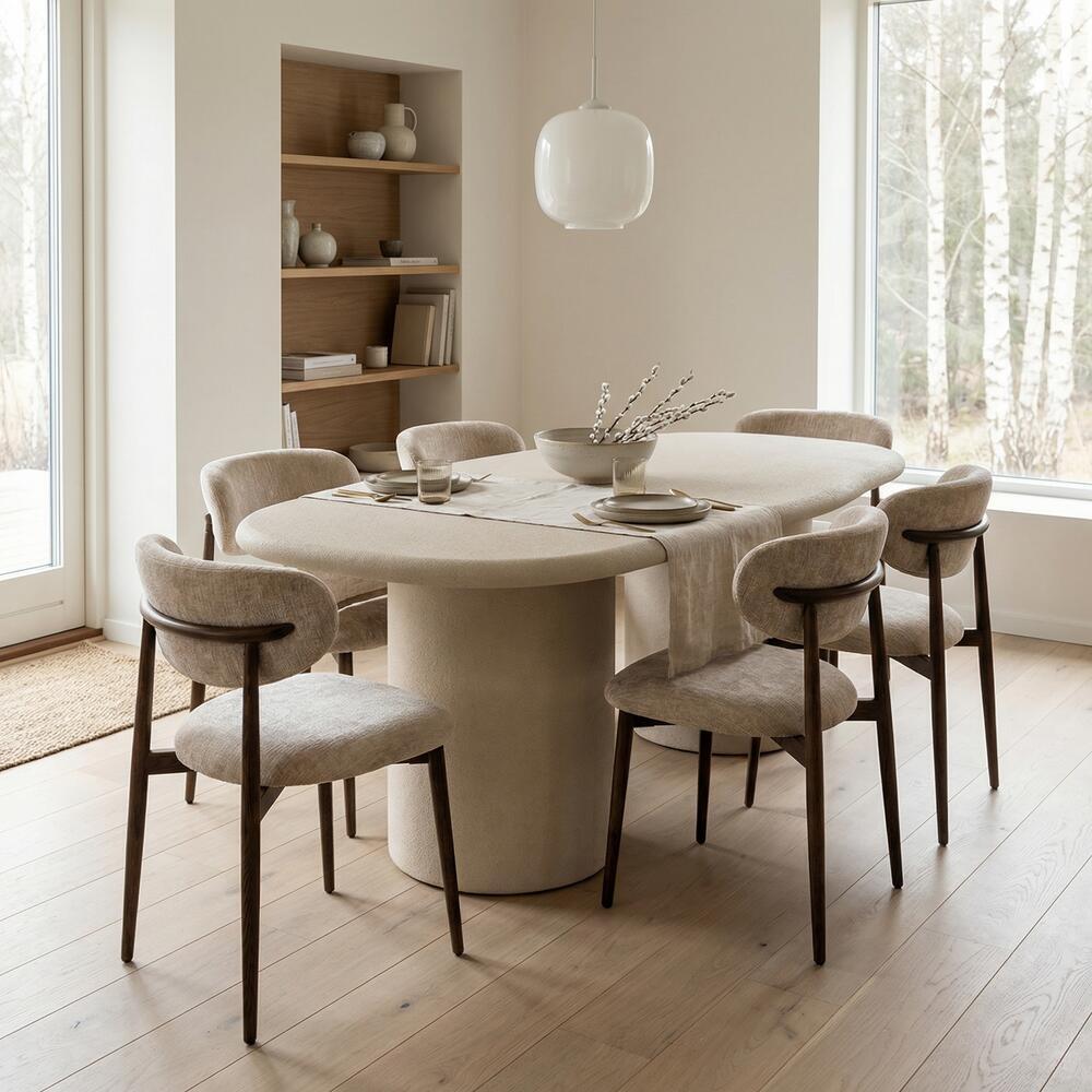 JAPANDI Chair in Beige with Dark Wooden Base