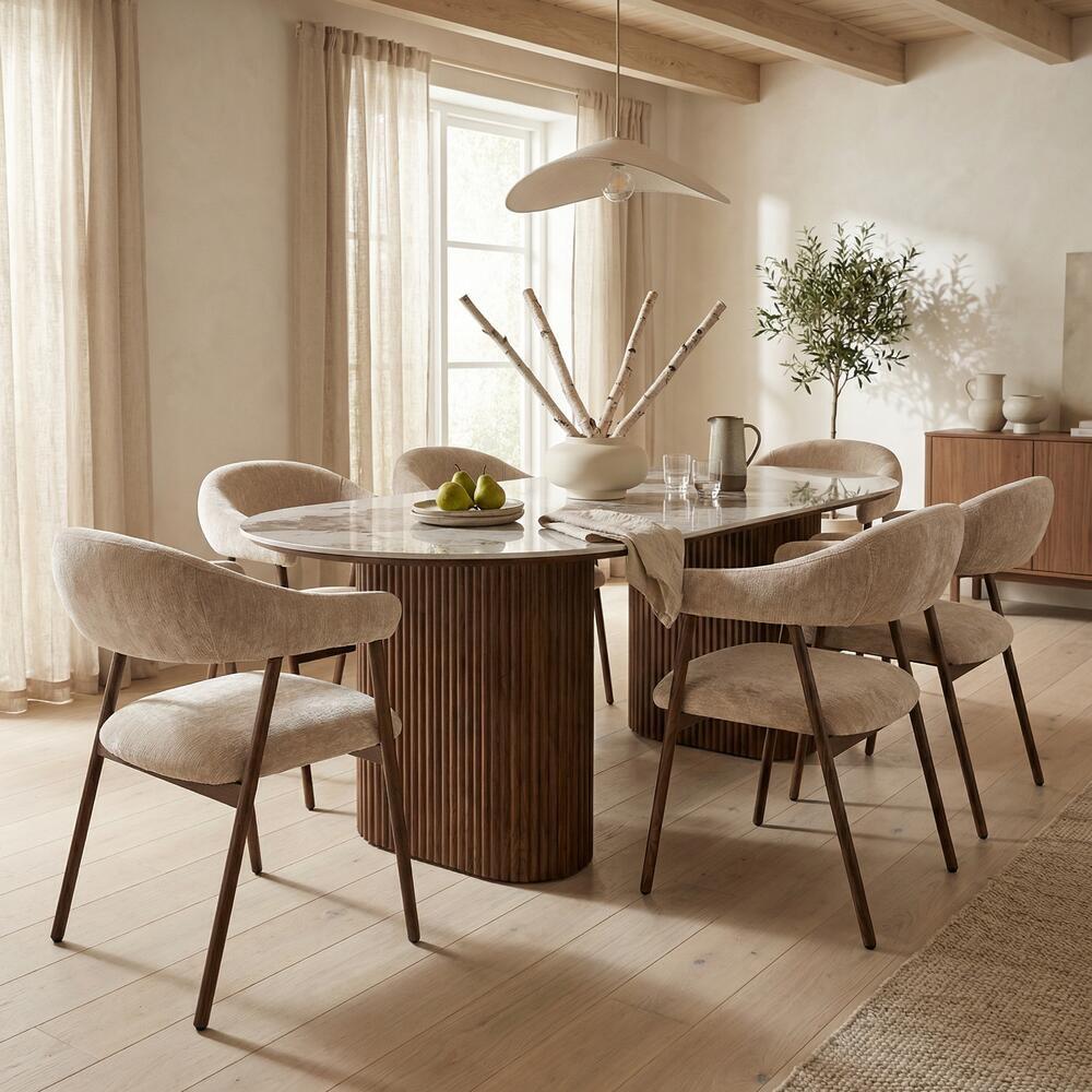 SCANDI Chair in Gray Beige with Wooden Base