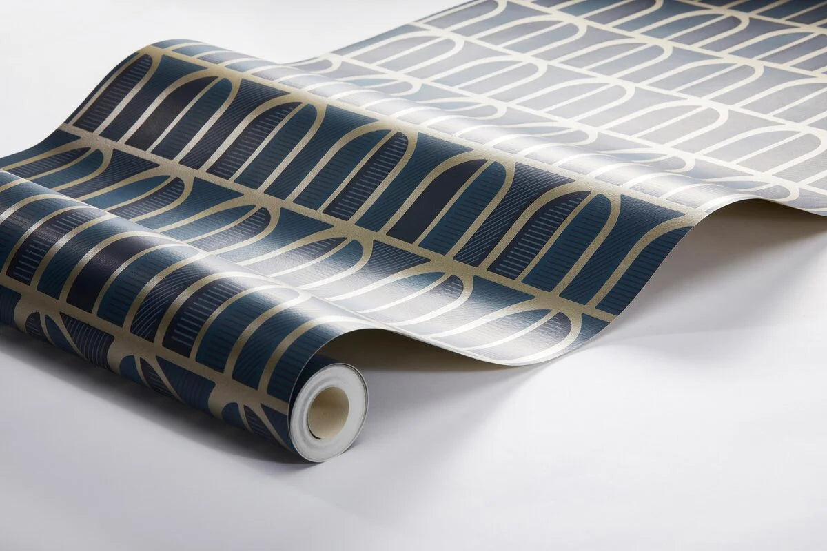 Non-woven paper wallpaper with geometric pattern VENICE dark blue