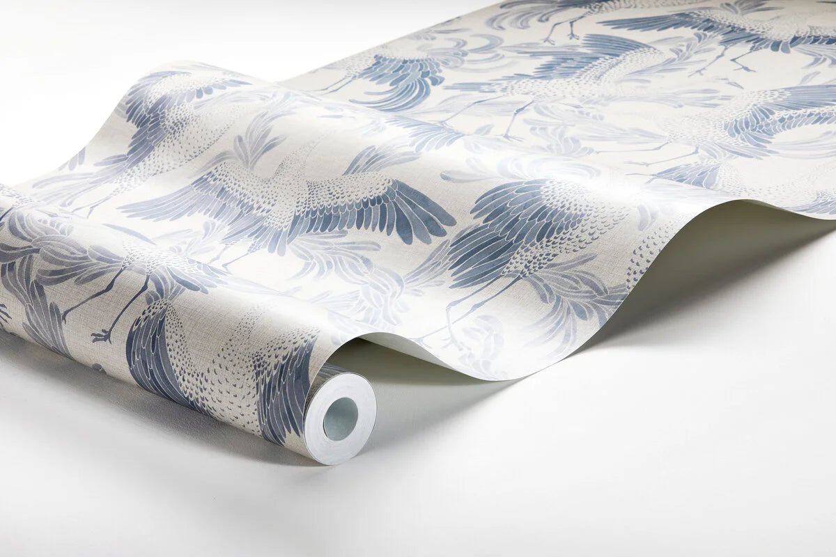 Tapeta s motívom zvierat vtákov TANČIACEJ ŽRANICE krémová s modrou