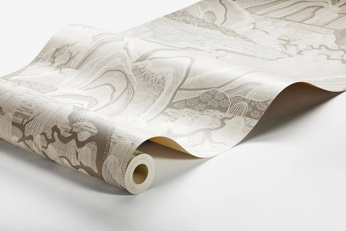 Papierová flizelínová tapeta s krajinou INDIGO GARDEN béžová so šedou