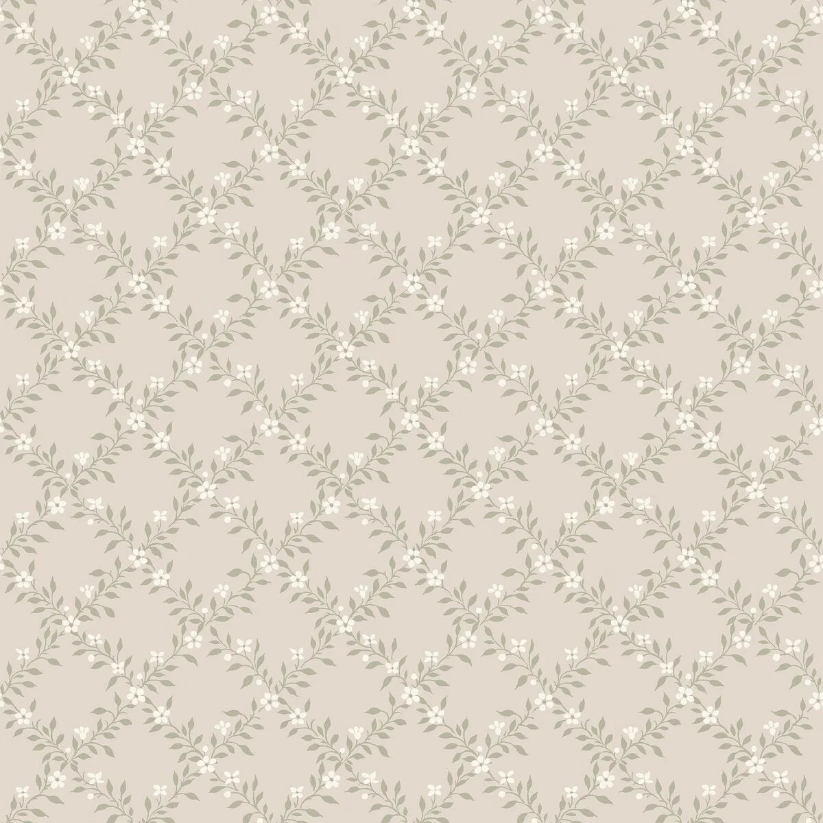 SOMMARSLÖJA Dark Beige Floral Pattern Wallpaper with White