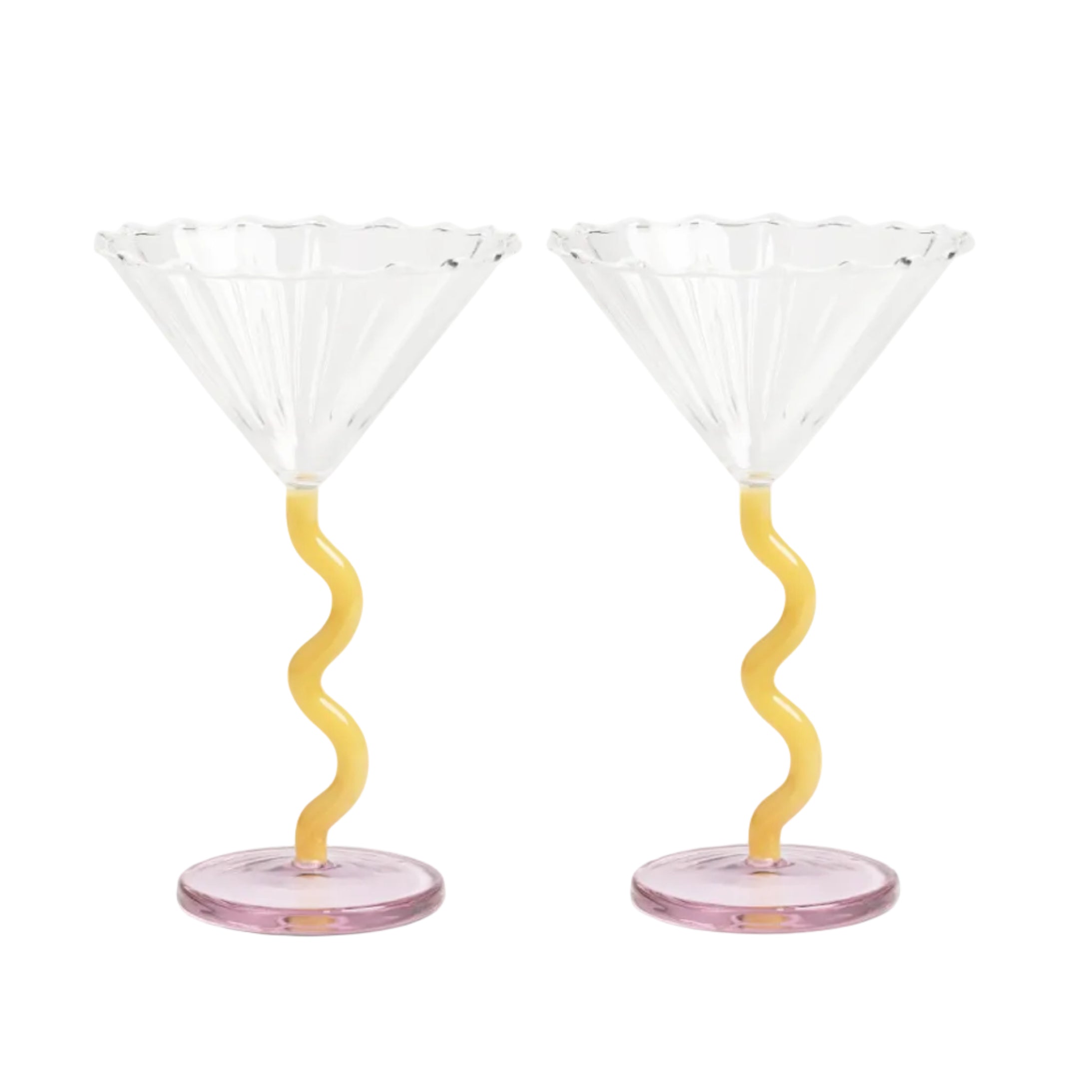 Set of CURVE glass goblets yellow with pink