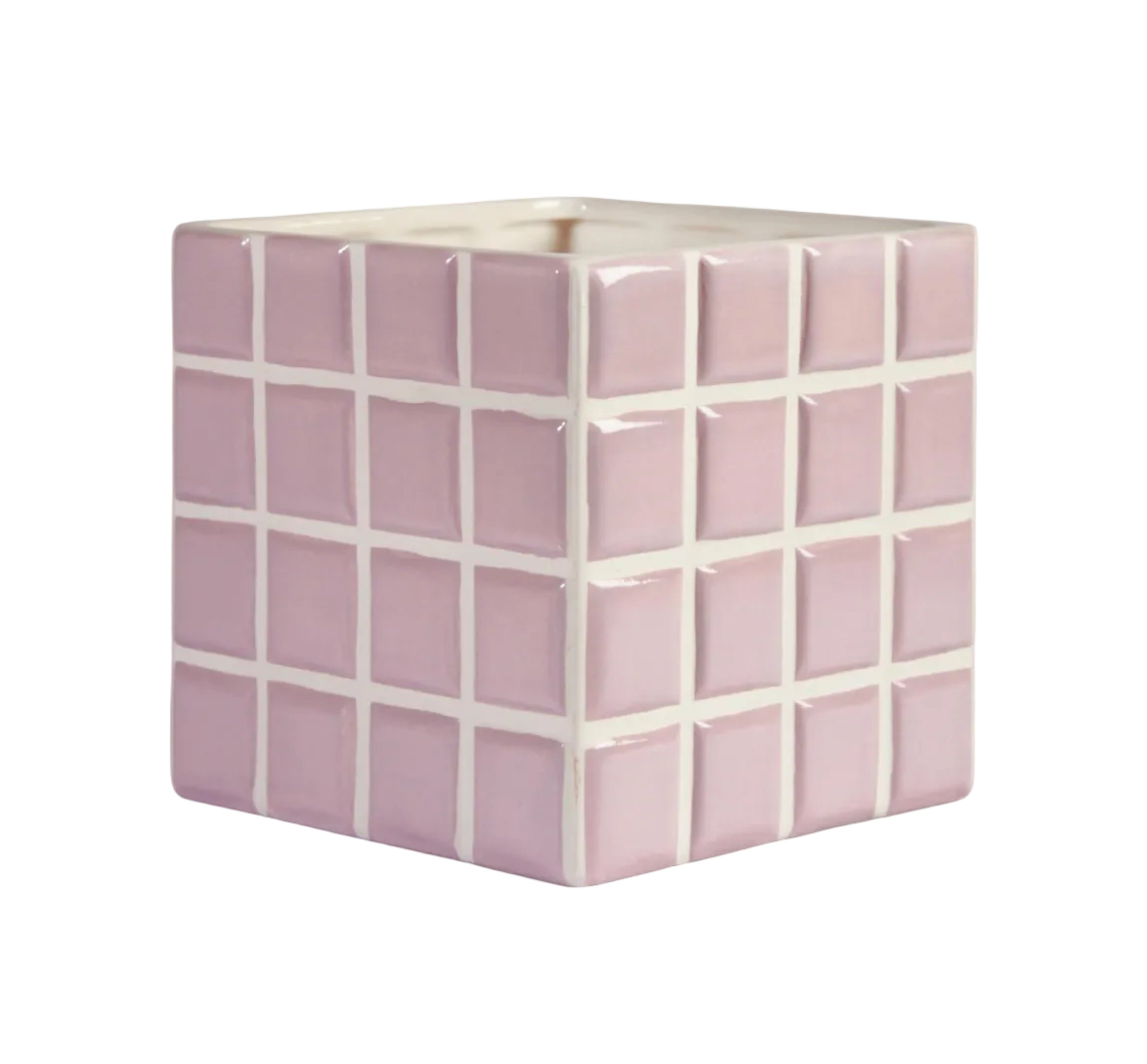 Kvetináč TILE ružový s bielym