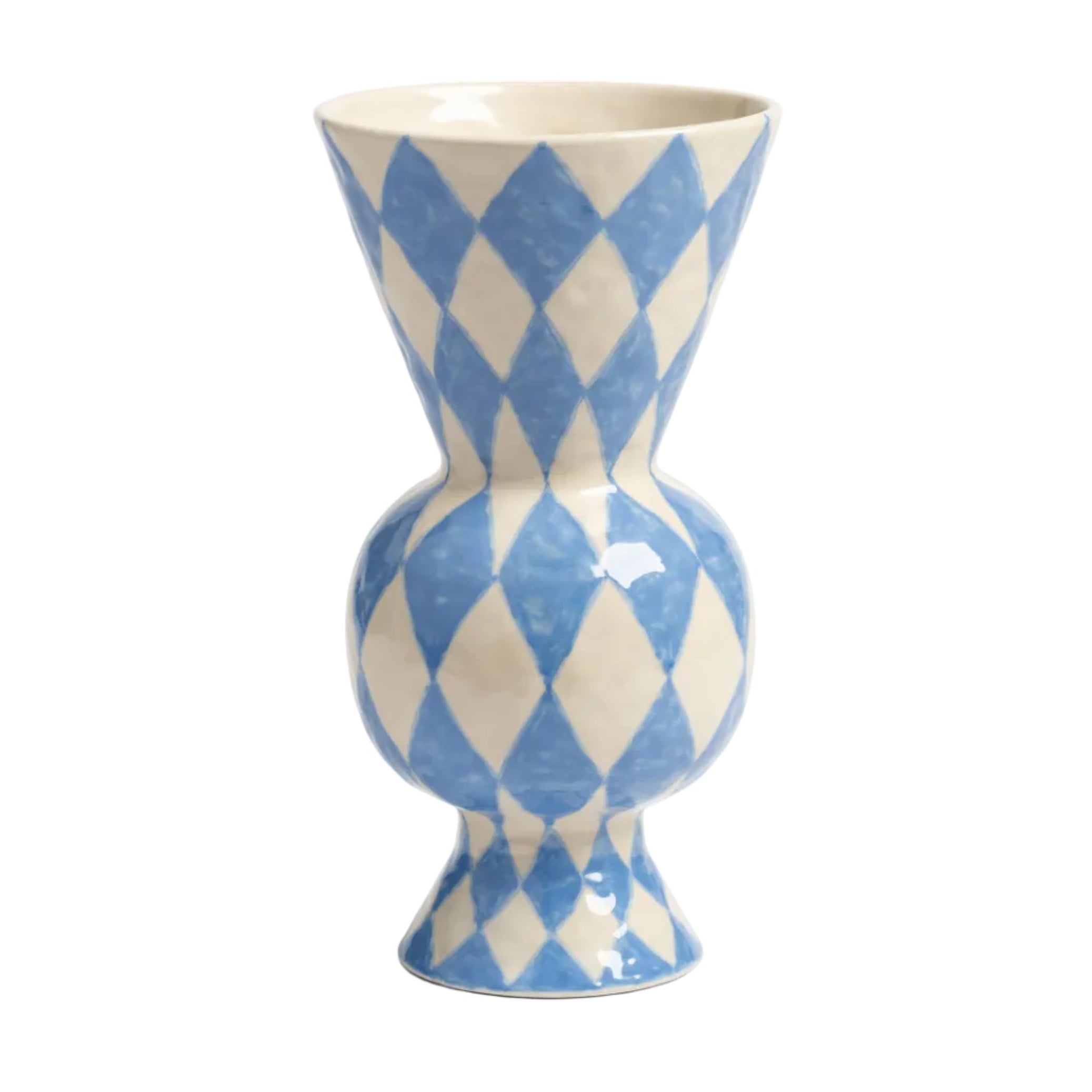 Biely rhombický váza s modrým dekorom
