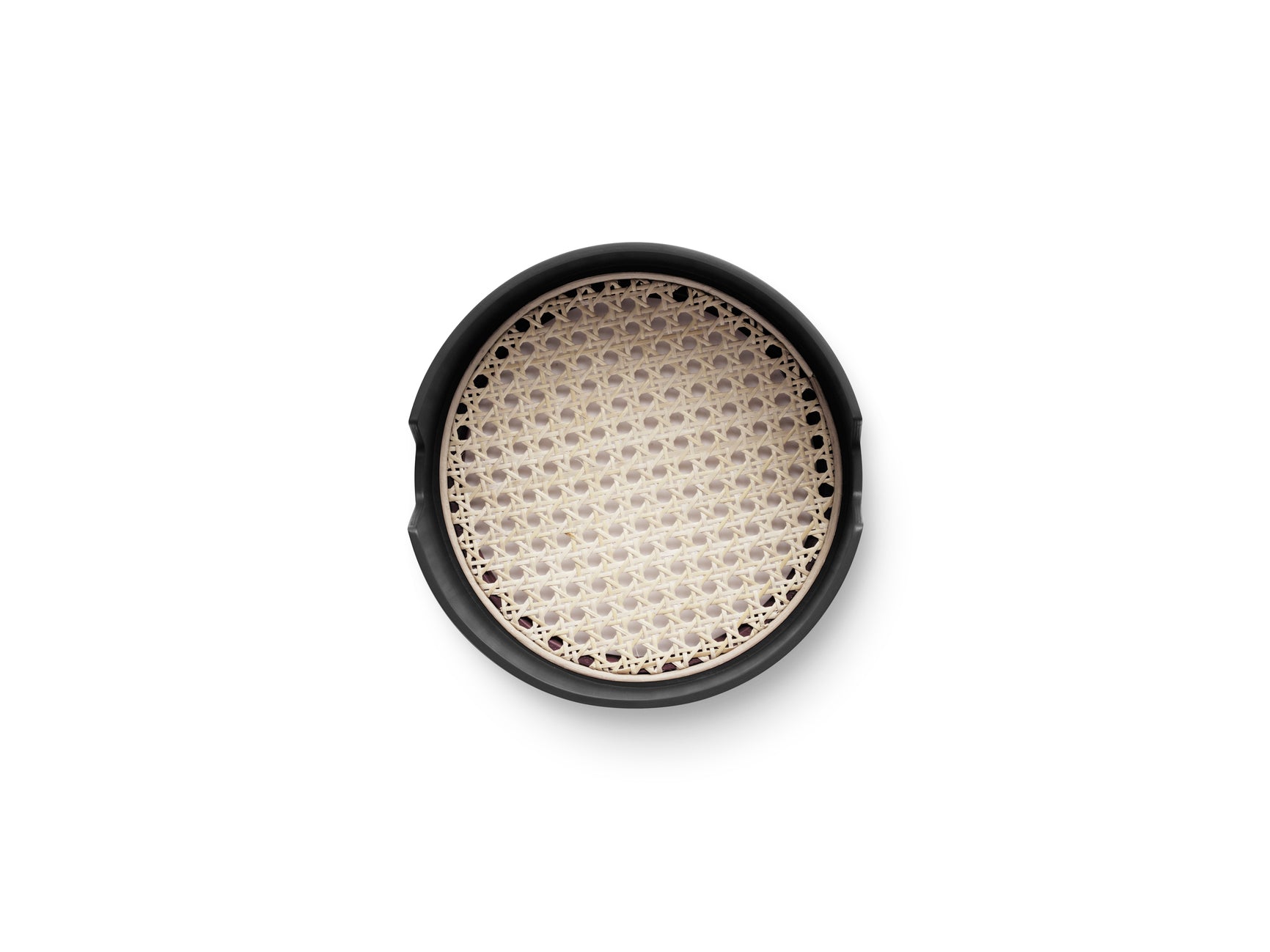 Black salon tray with rattan