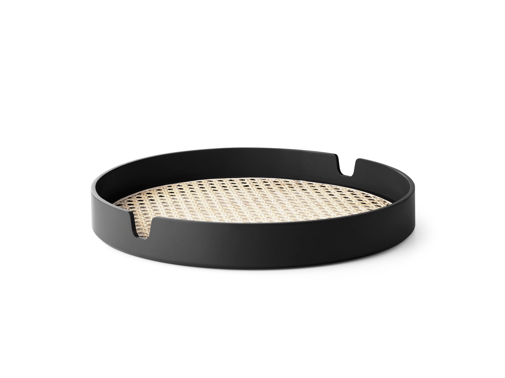 Black salon tray with rattan