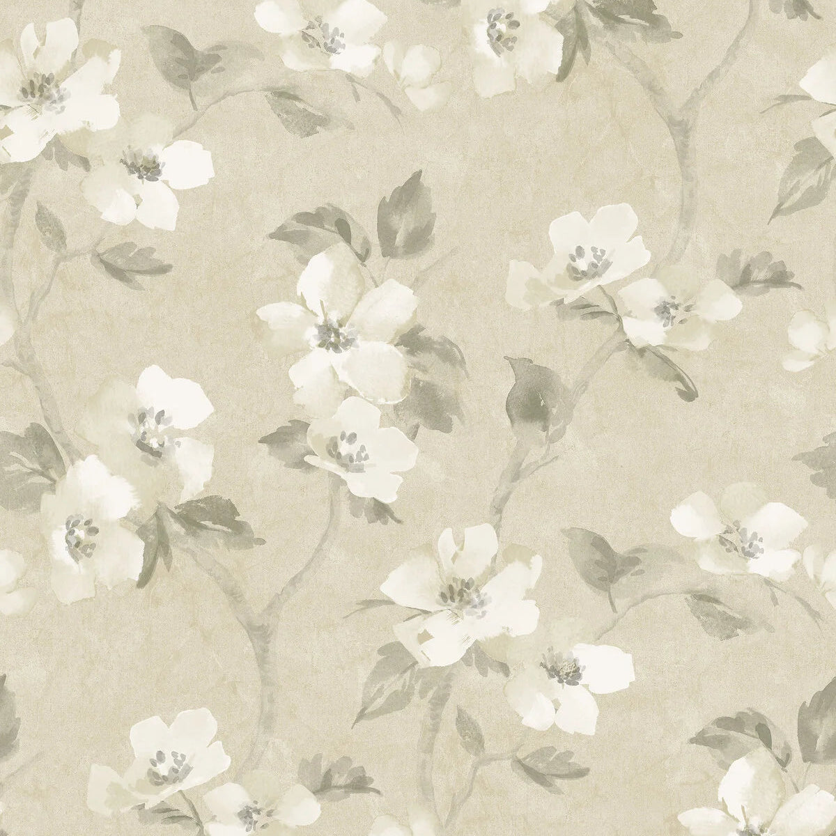 HELEN'S FLOWER wallpaper with a floral pattern in muted yellow and white