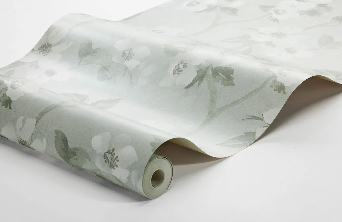 HELEN'S FLOWER Gray-Green Floral Pattern Wallpaper with White