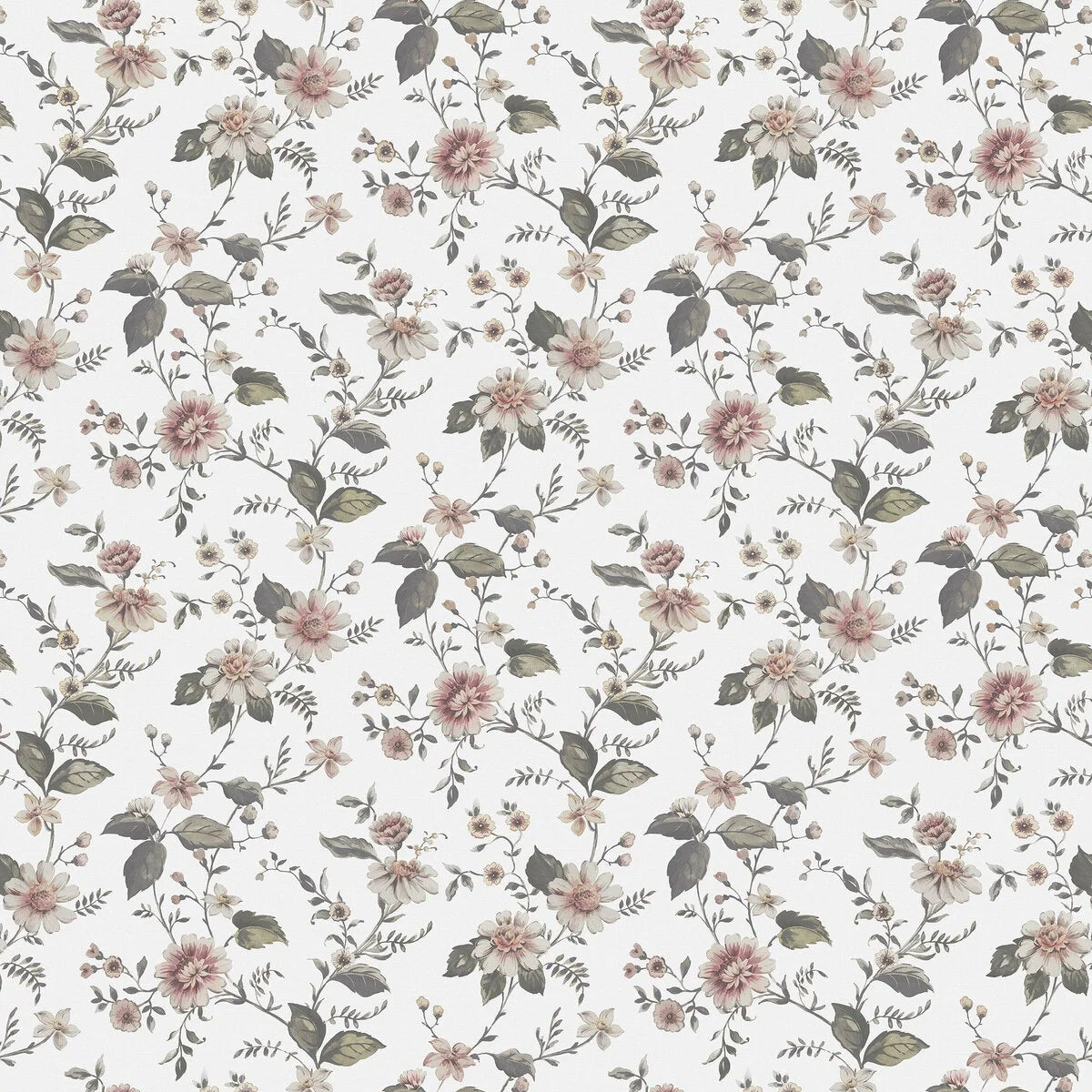 Structural mural with a floral pattern of flowers MARION’S white with pink