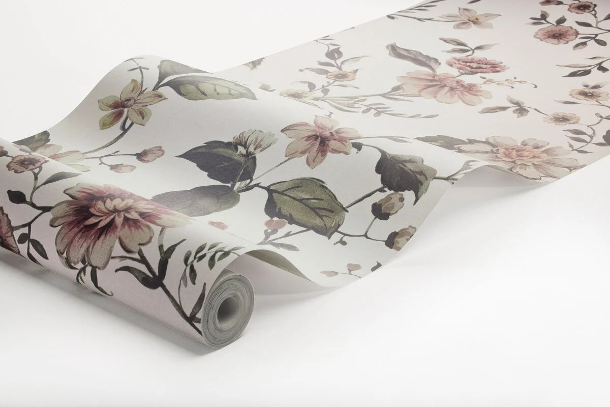 Structural mural with a floral pattern of flowers MARION’S white with pink