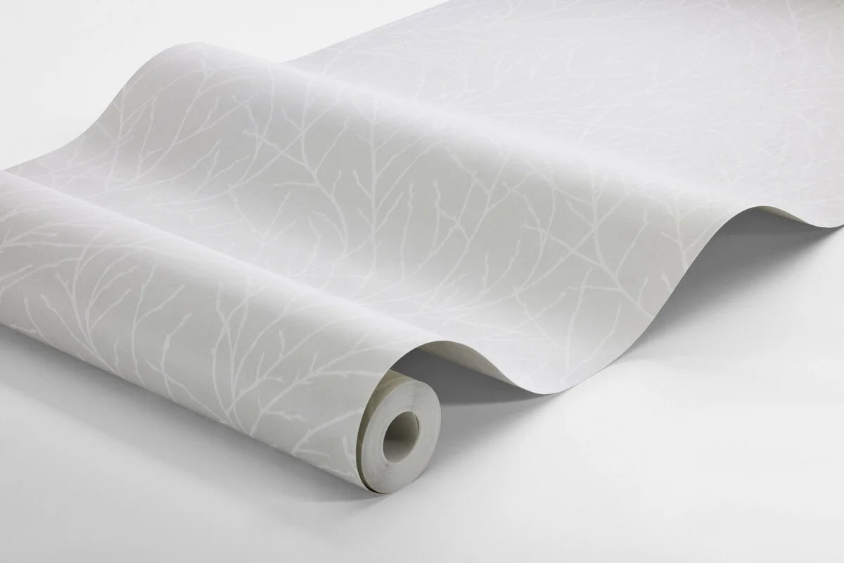 Non-woven paper wallpaper with a plant pattern IVAR gray