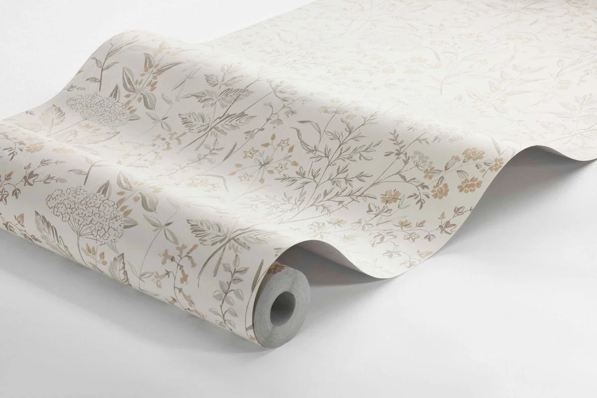 Papierová flizelínová tapeta s rastlinným vzorom EMIL krémová so zelenou