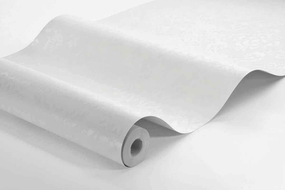 Non-woven paper wallpaper with medallions OTTILIA white with silver
